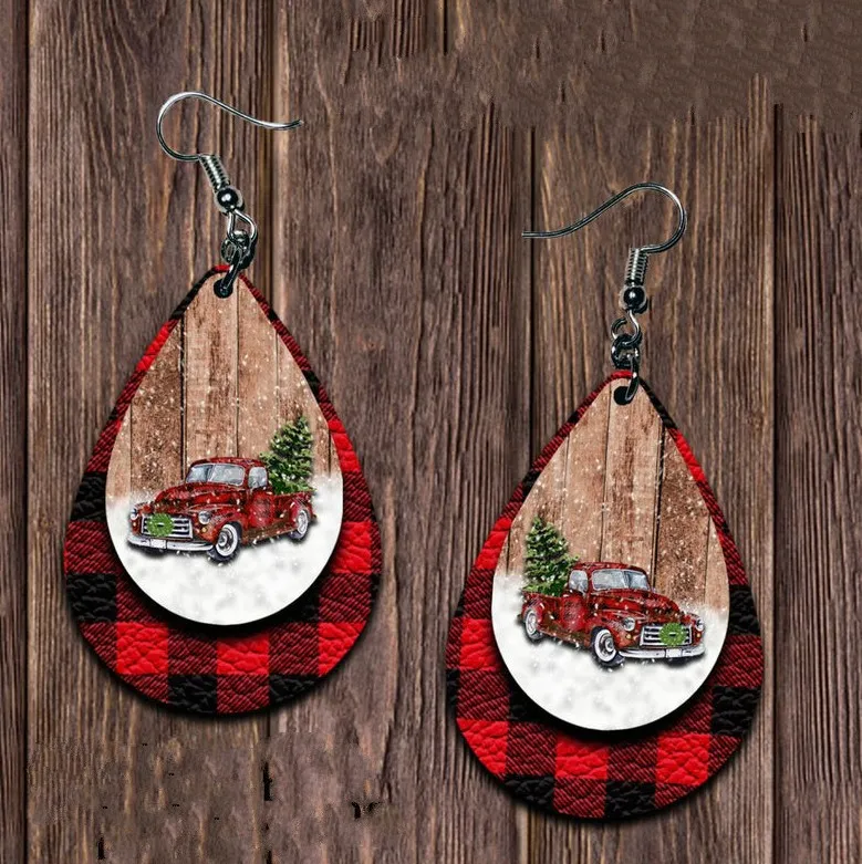 PU Leather Plaid Teardrop Earrings, image 3