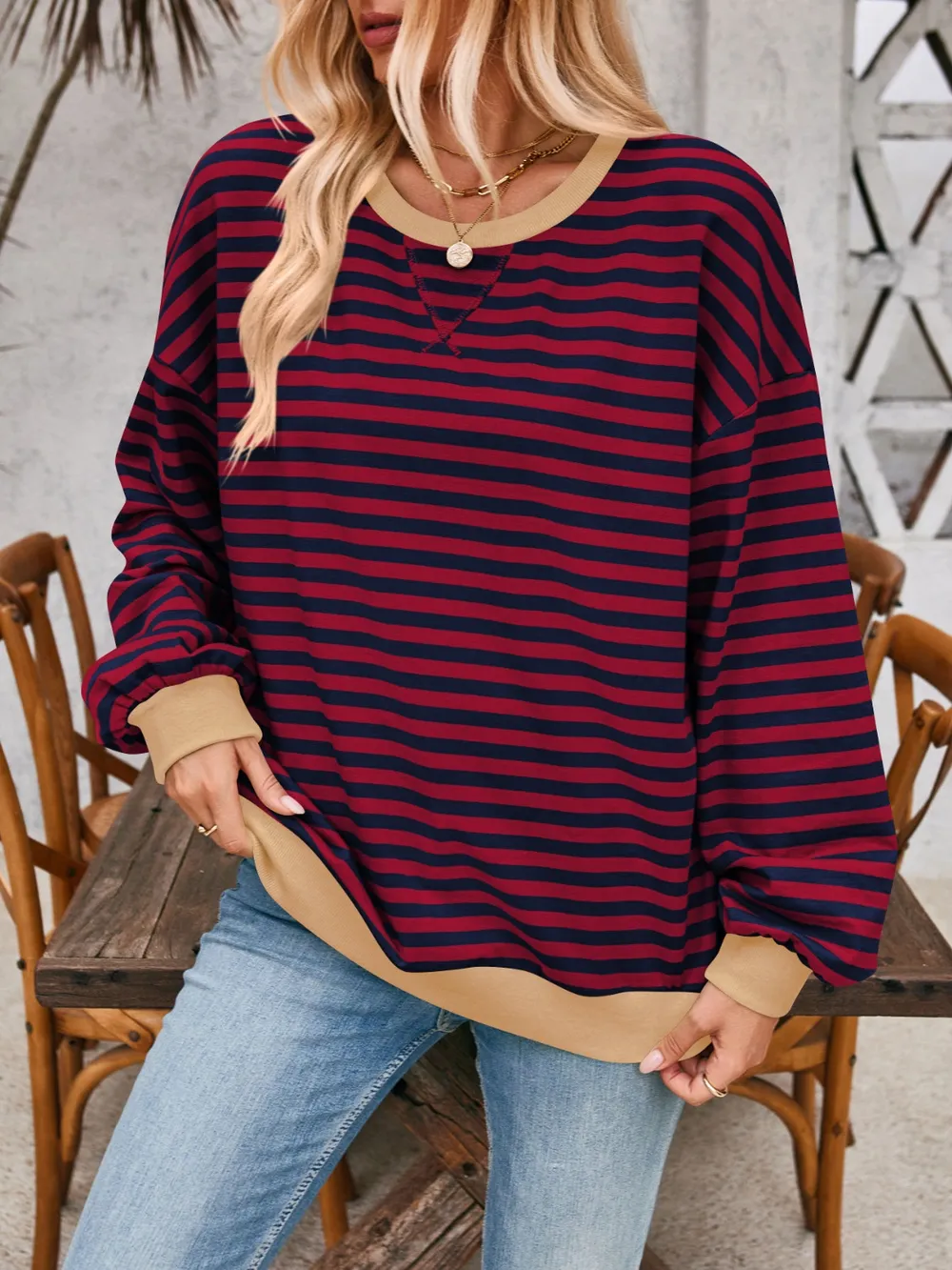 Contrast Striped Long Sleeve Sweatshirt, image 36