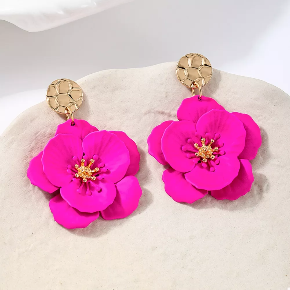 Floral Statement Drop Earrings with Gold Accent, image 2