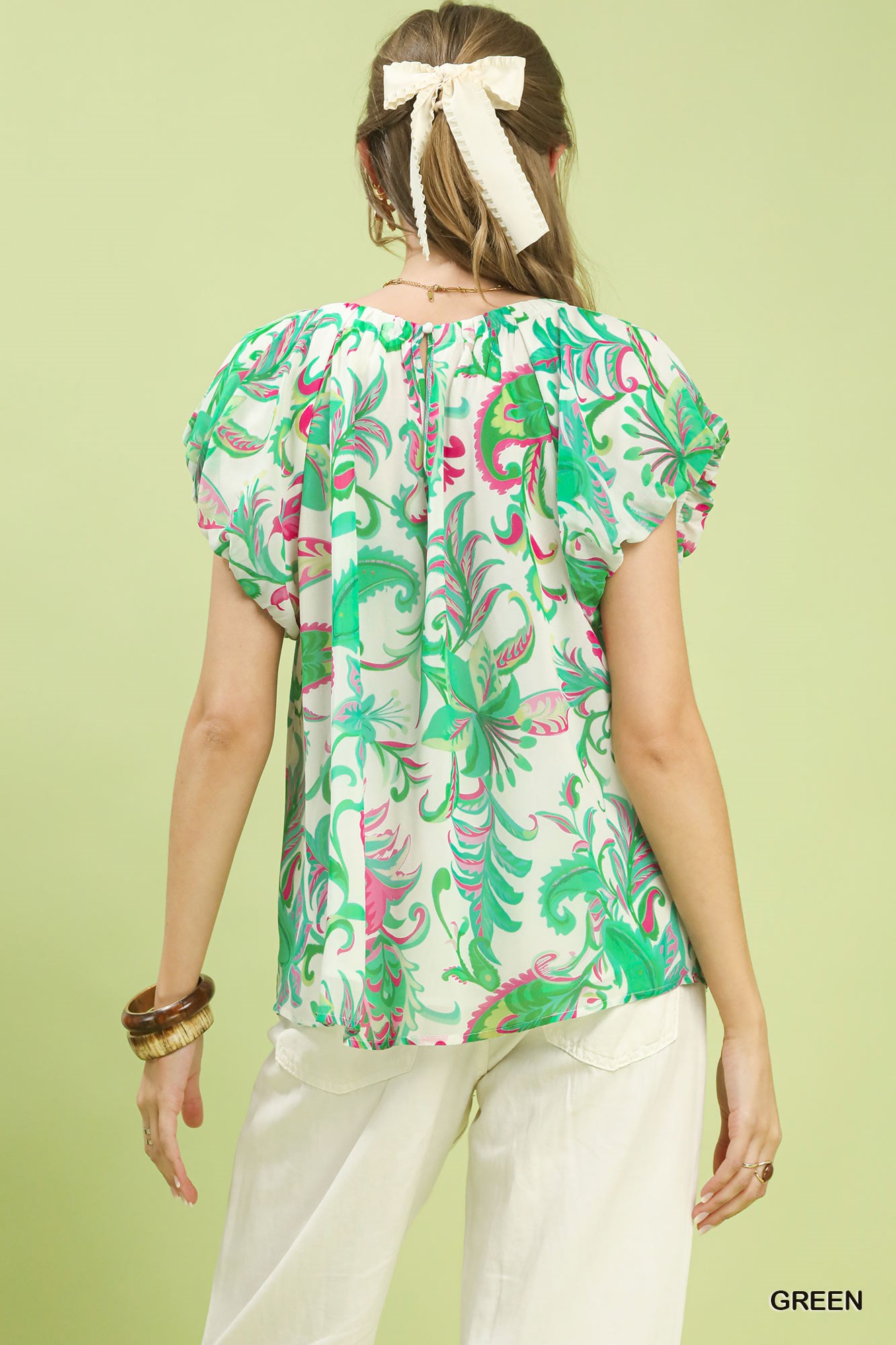 Tropical Paisley Puff Sleeve Blouse, image 3
