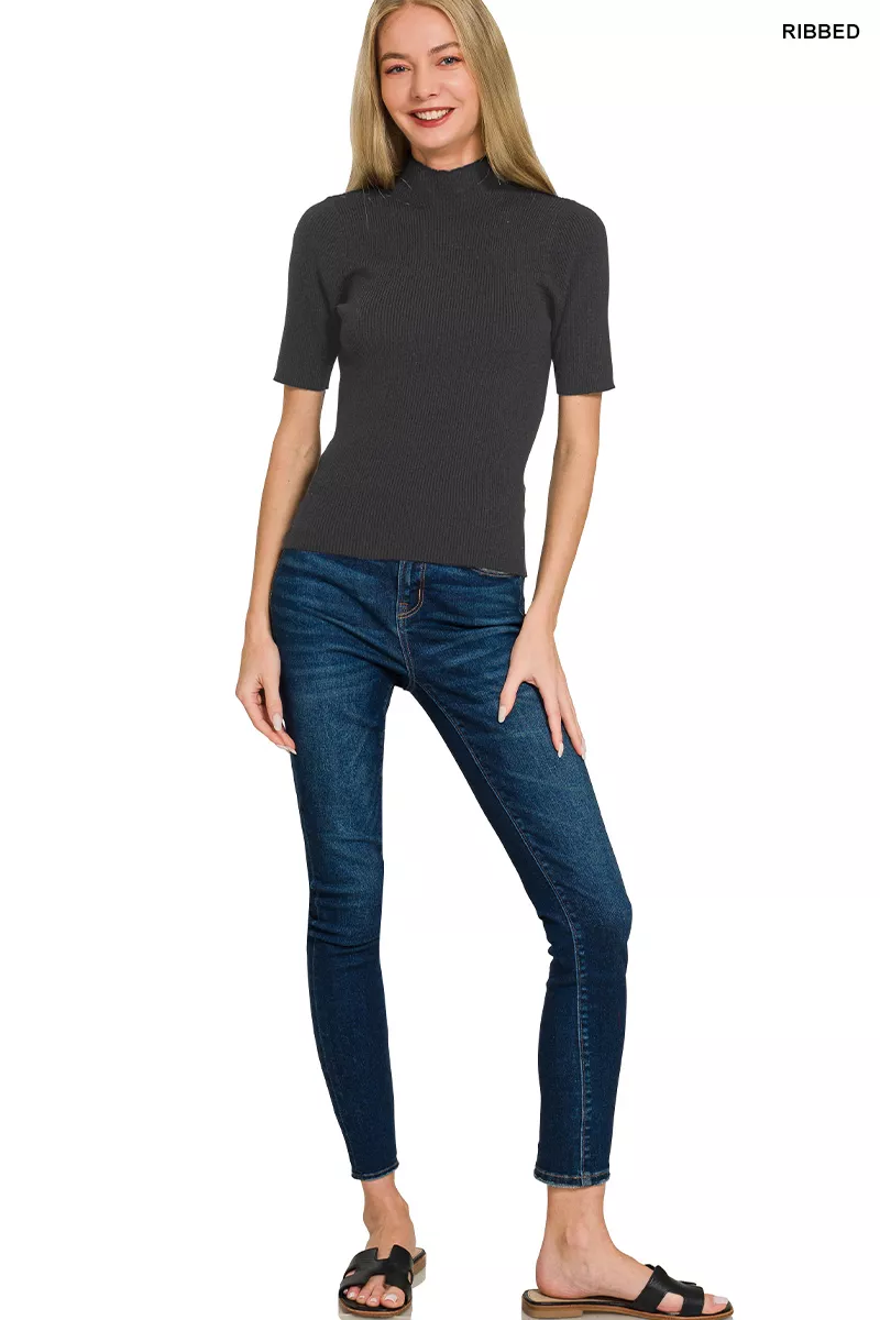 Viscose Ribbed Mock Neck Sweater, image 2