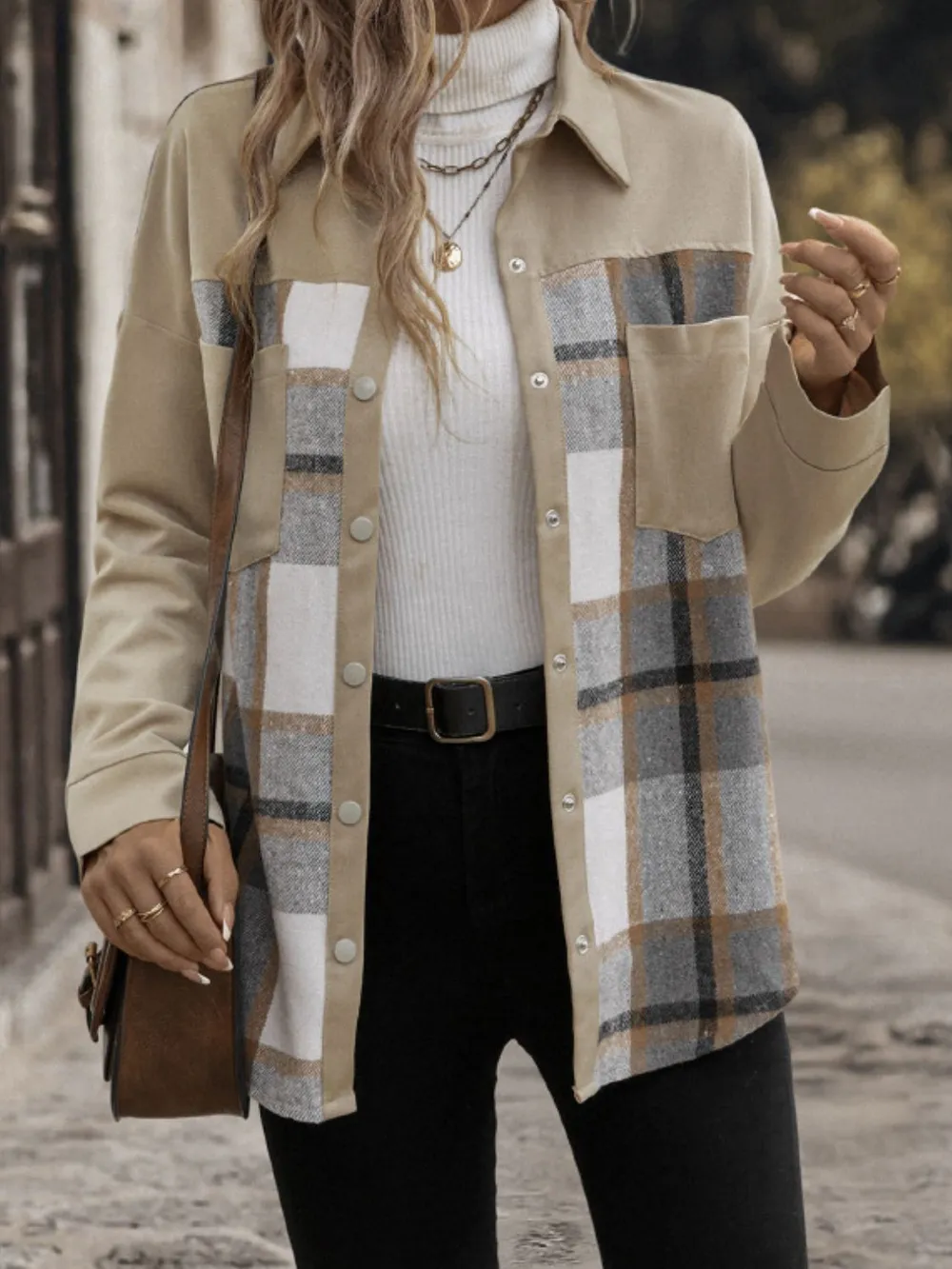 Plaid Snap Down Long Sleeve Shacket, image 7