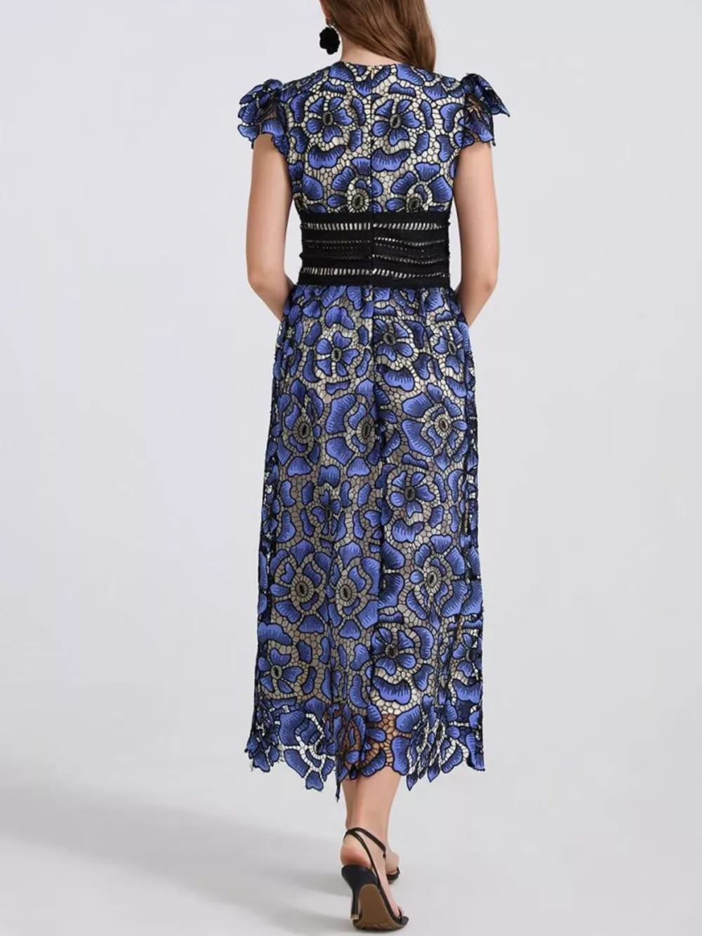 Printed V-Neck Ruffle Sleeve Midi Dress, image 7