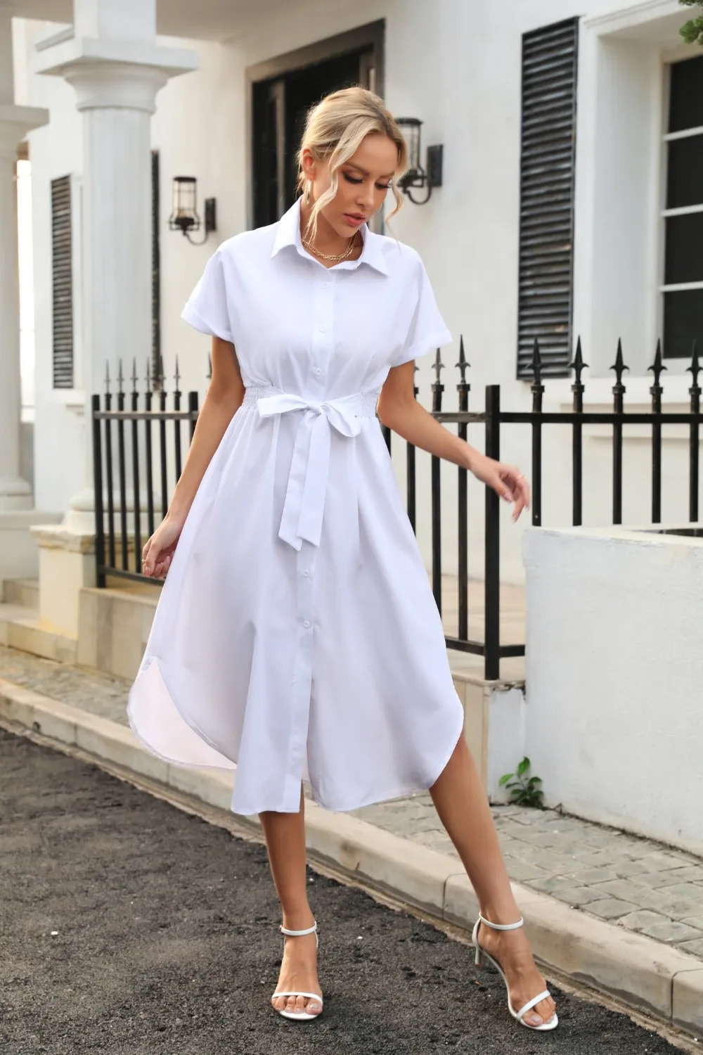Tied Button Up Shirt Dress, image 8
