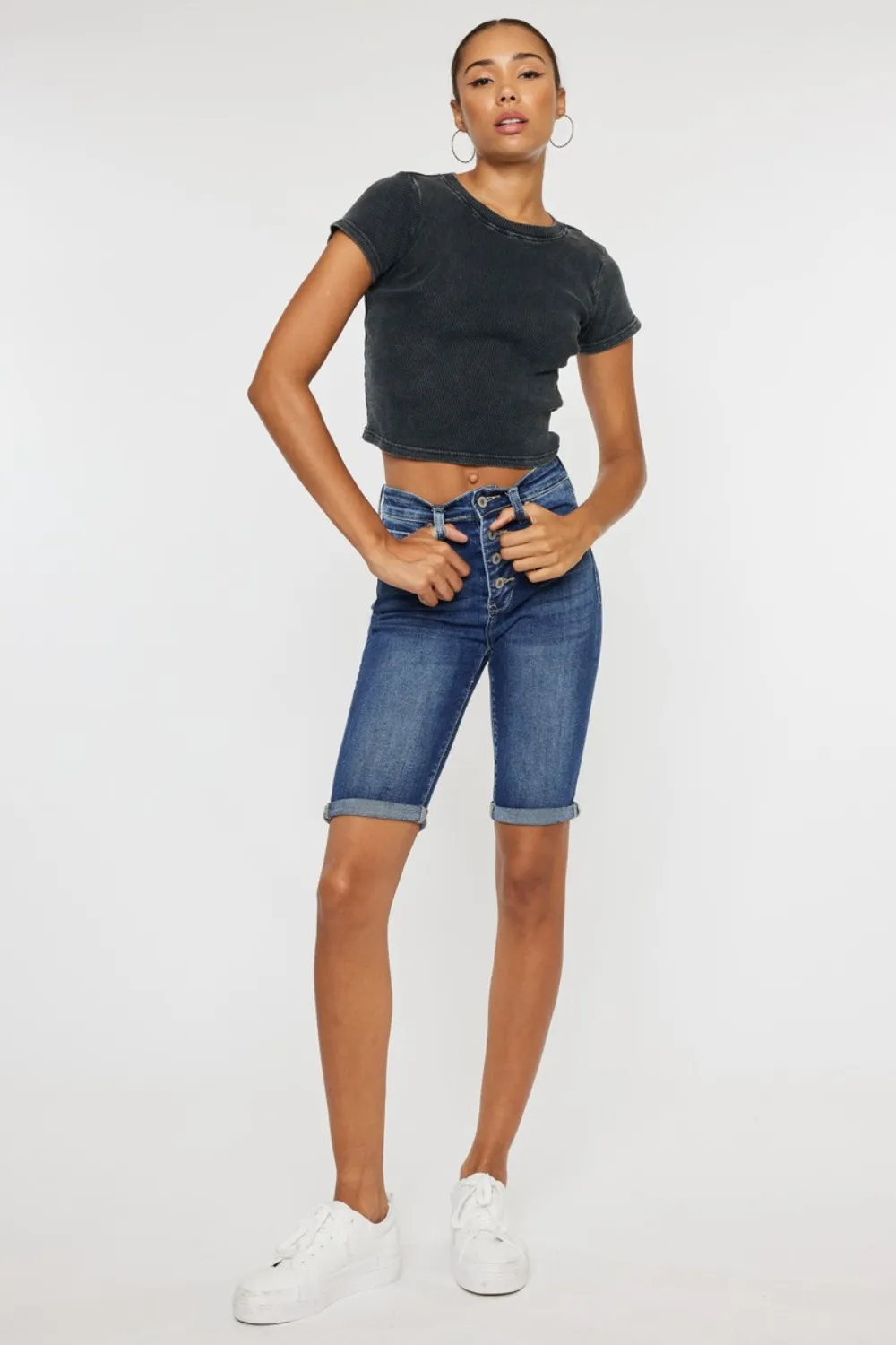 Full Size Cat's Whiskers Button Fly Denim Shorts, image 15