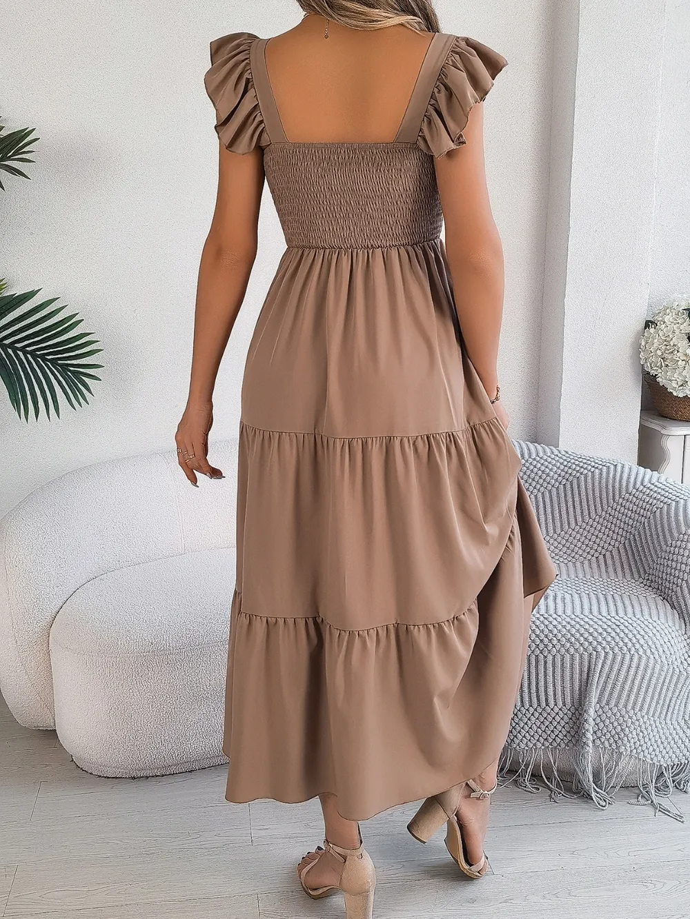 Smocked Square Neck Cap Sleeve Midi Dress, image 28