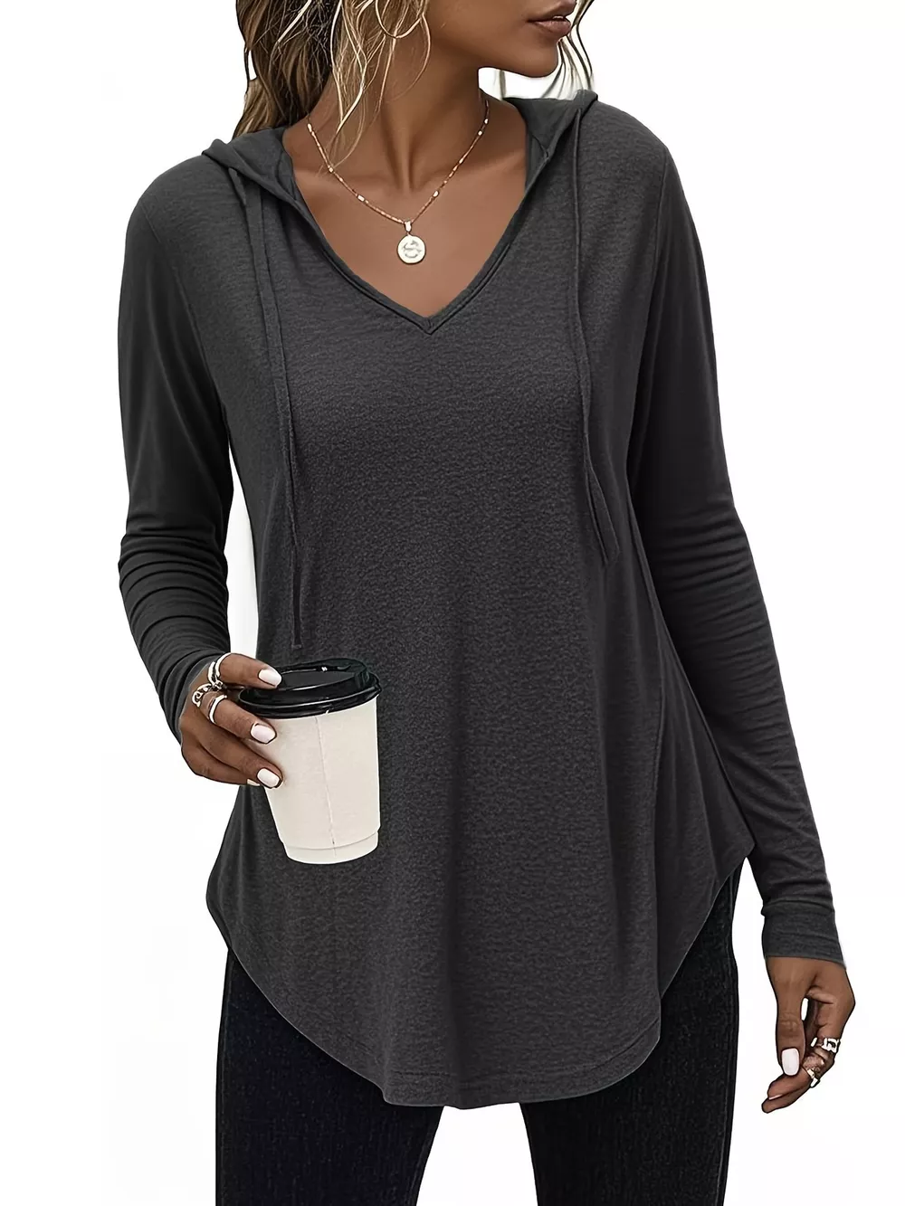 Full Size Drawstring Long Sleeve Hooded Top Plus Size, image 10