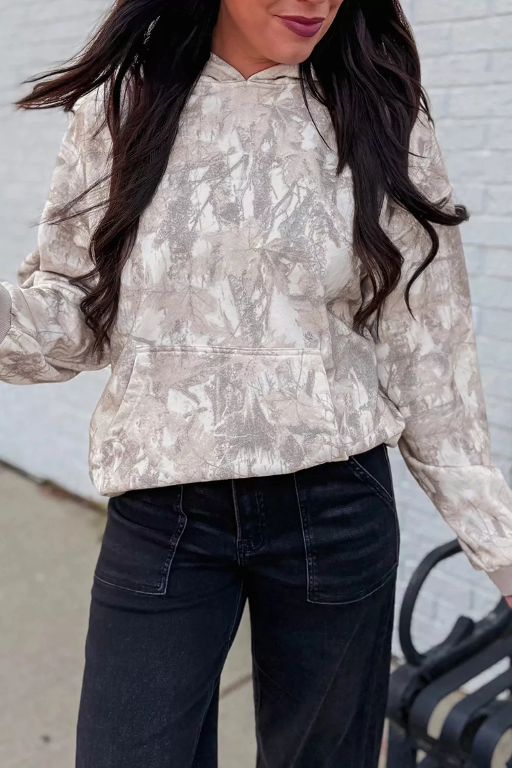 Abstract Print Ribbed Cuffs Hem Long Sleeve Hoodie, image 5