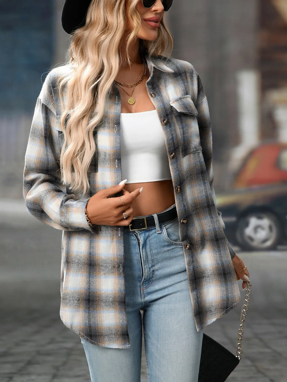 Oversized Plaid Button-Up Shirt, image 14