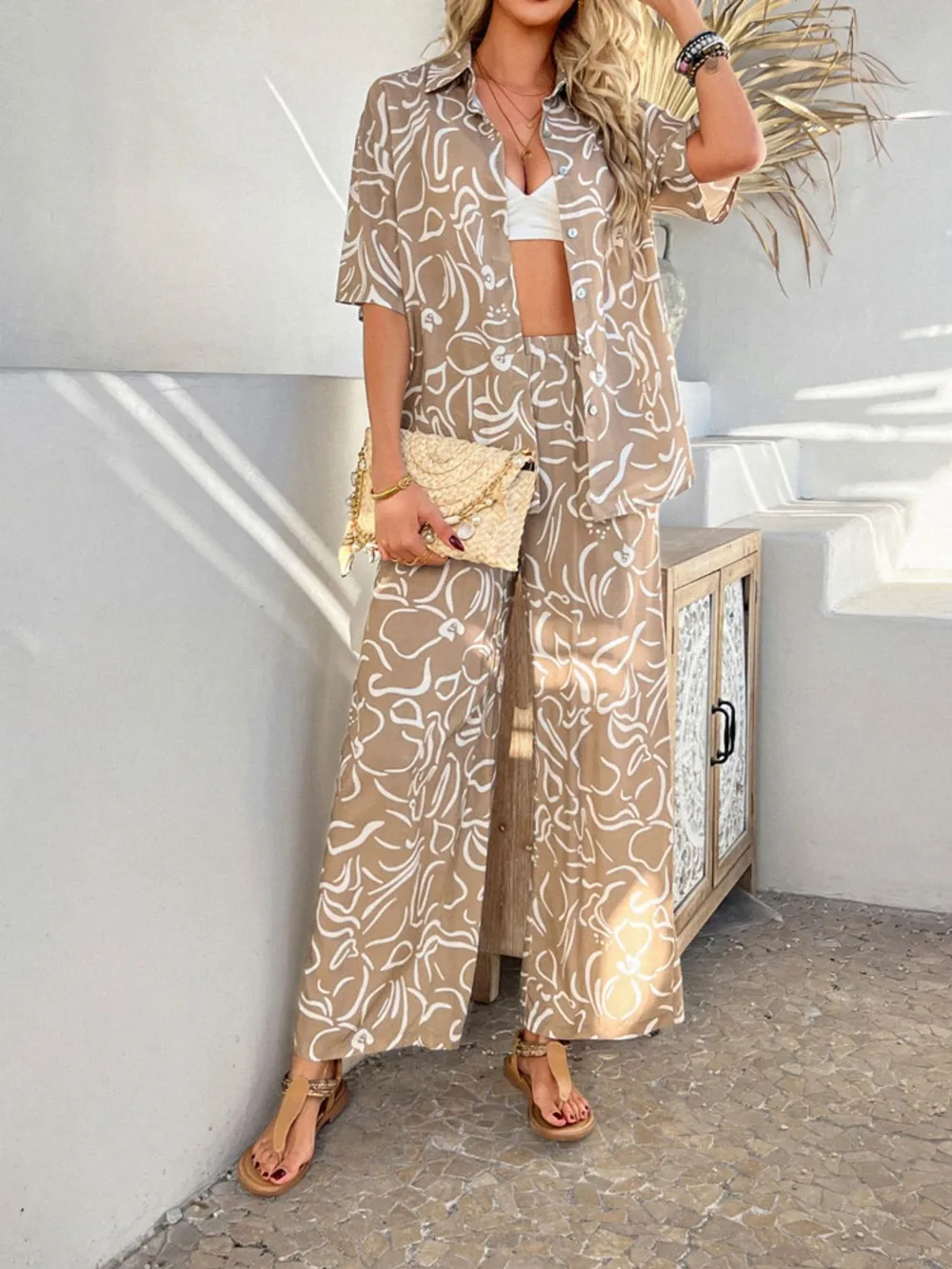 Printed Button Down Shirt and Pants Set, image 22