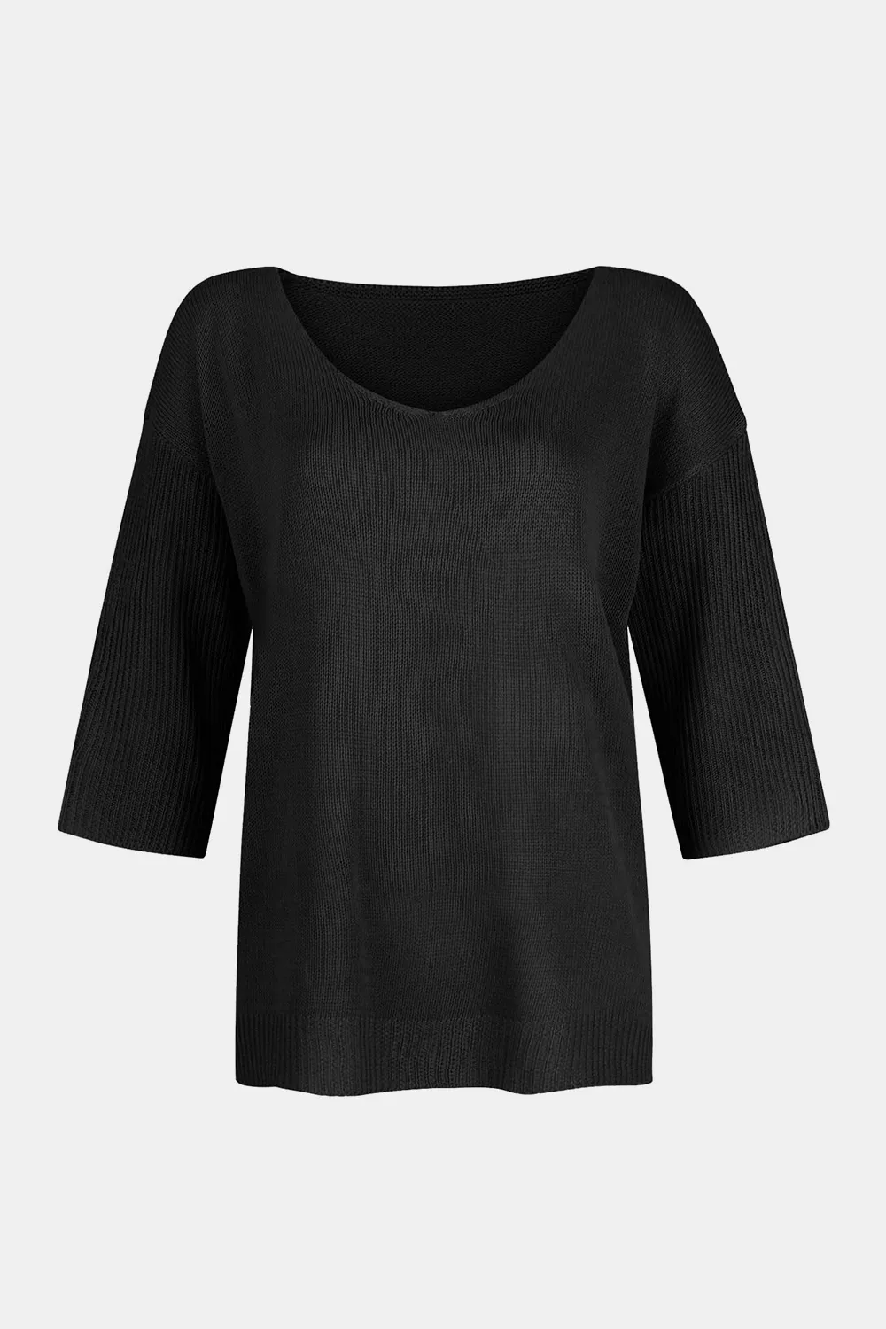 V-Neck Three-Quarter Sleeve Knit Top, image 2