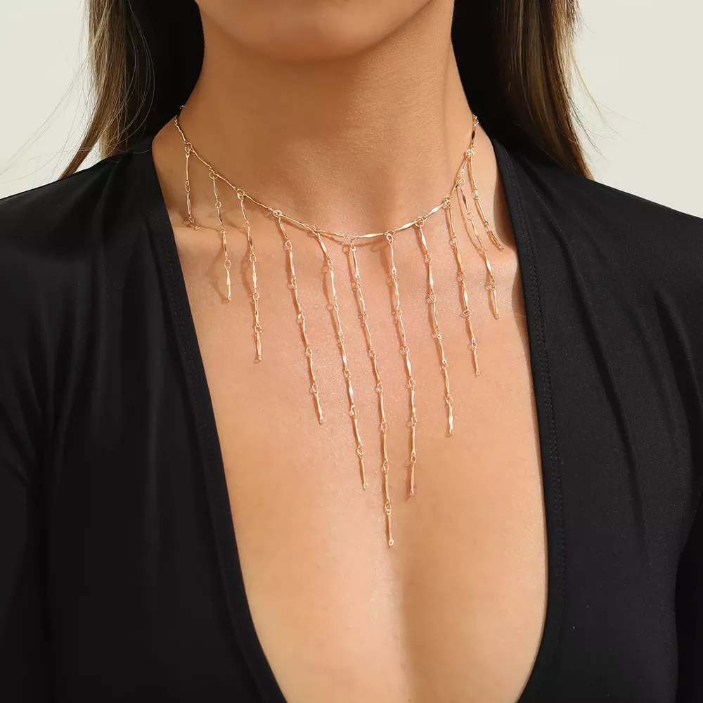 18K Gold-Plated Tassel Waterfall Necklace, image 2