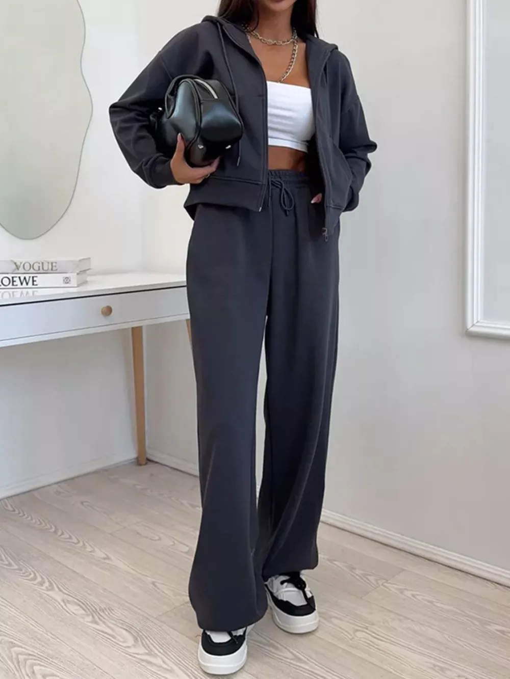 Zip-Up Hoodie and Wide-Leg Pants Set, image 17