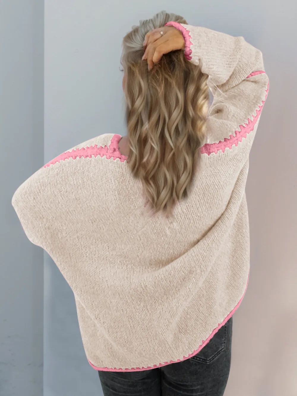 Contrast Open Front Dropped Shoulder Cardigan, image 27