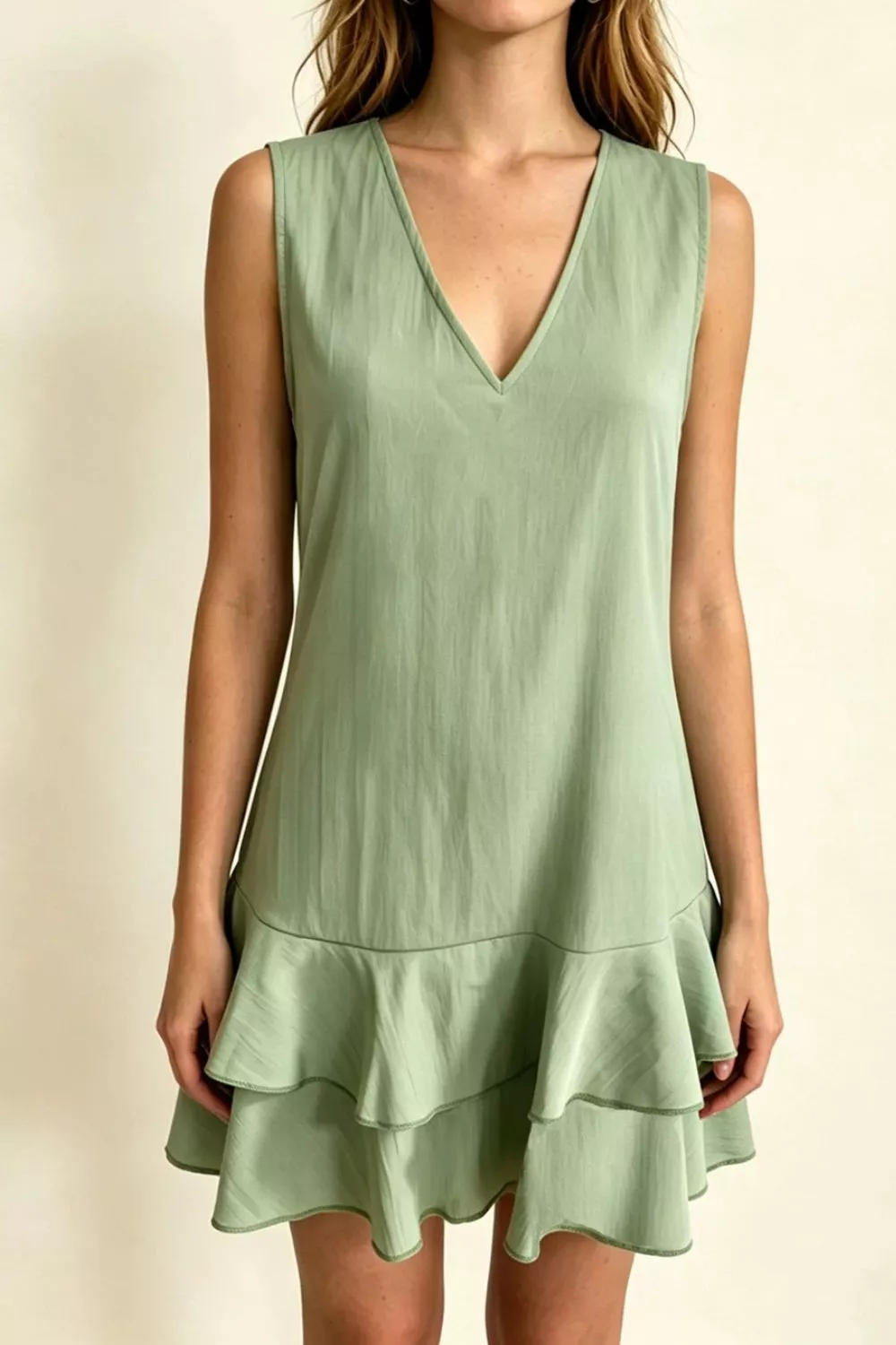 Full Size Sleeveless V-Neck Ruffle Hem Mini Dress Plus Size, image 4
