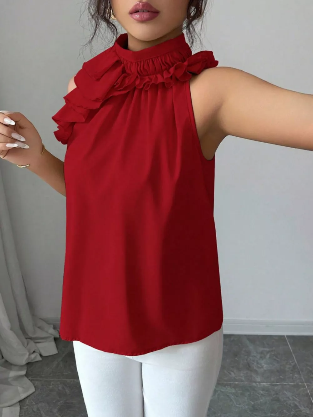 Ruffle High Neck Sleeveless Top, image 24
