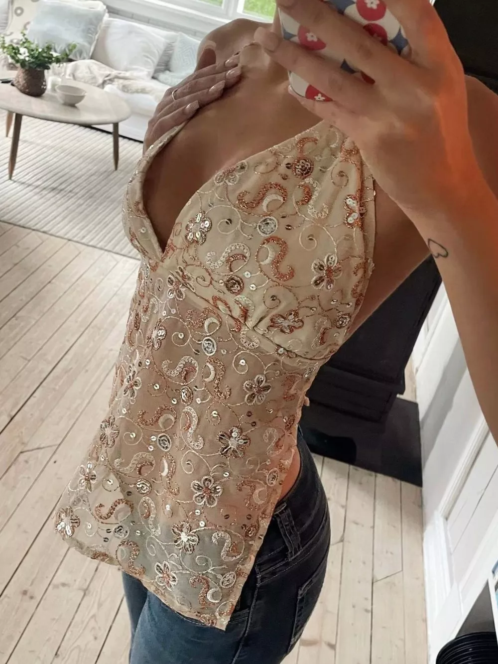 Sequin Embellished Halter Neck Cami, image 6