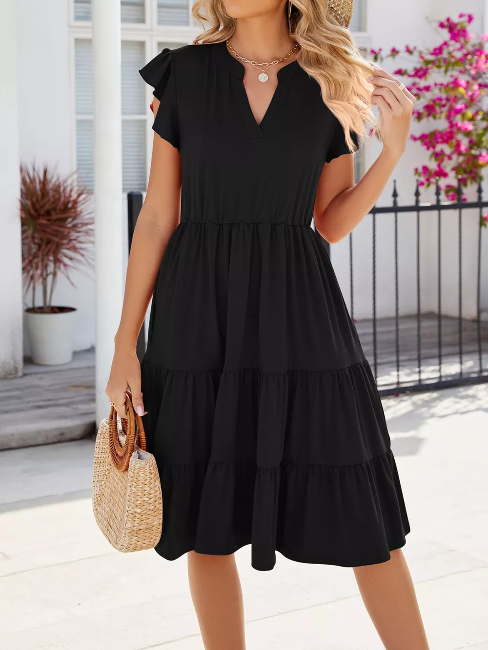 Ruffled Notched Tiered Midi Dress, image 30
