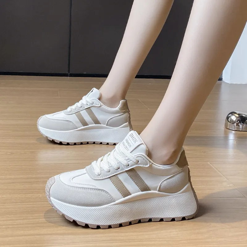 Side Striped Lace Up Platform Athletic Sneakers, image 6