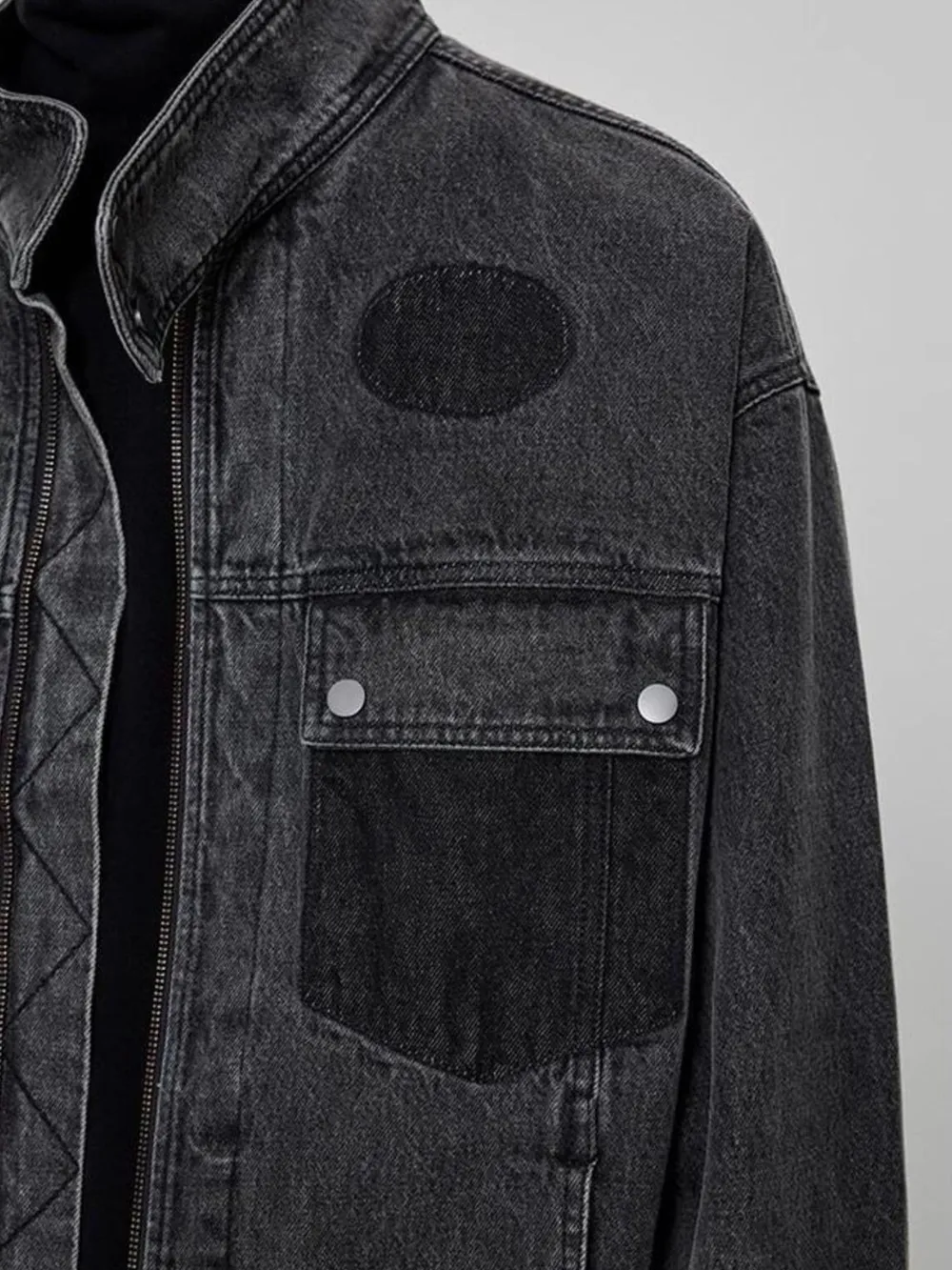 Men's Plus Size Washed Zip Up Denim Jacket, image 9