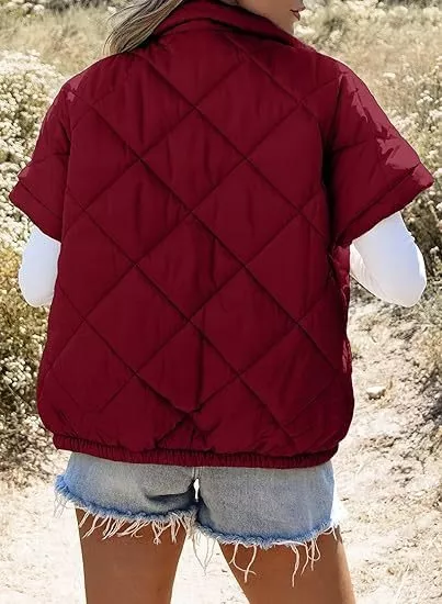 Quilted Zip Up Short Sleeve Winter Coat, image 22