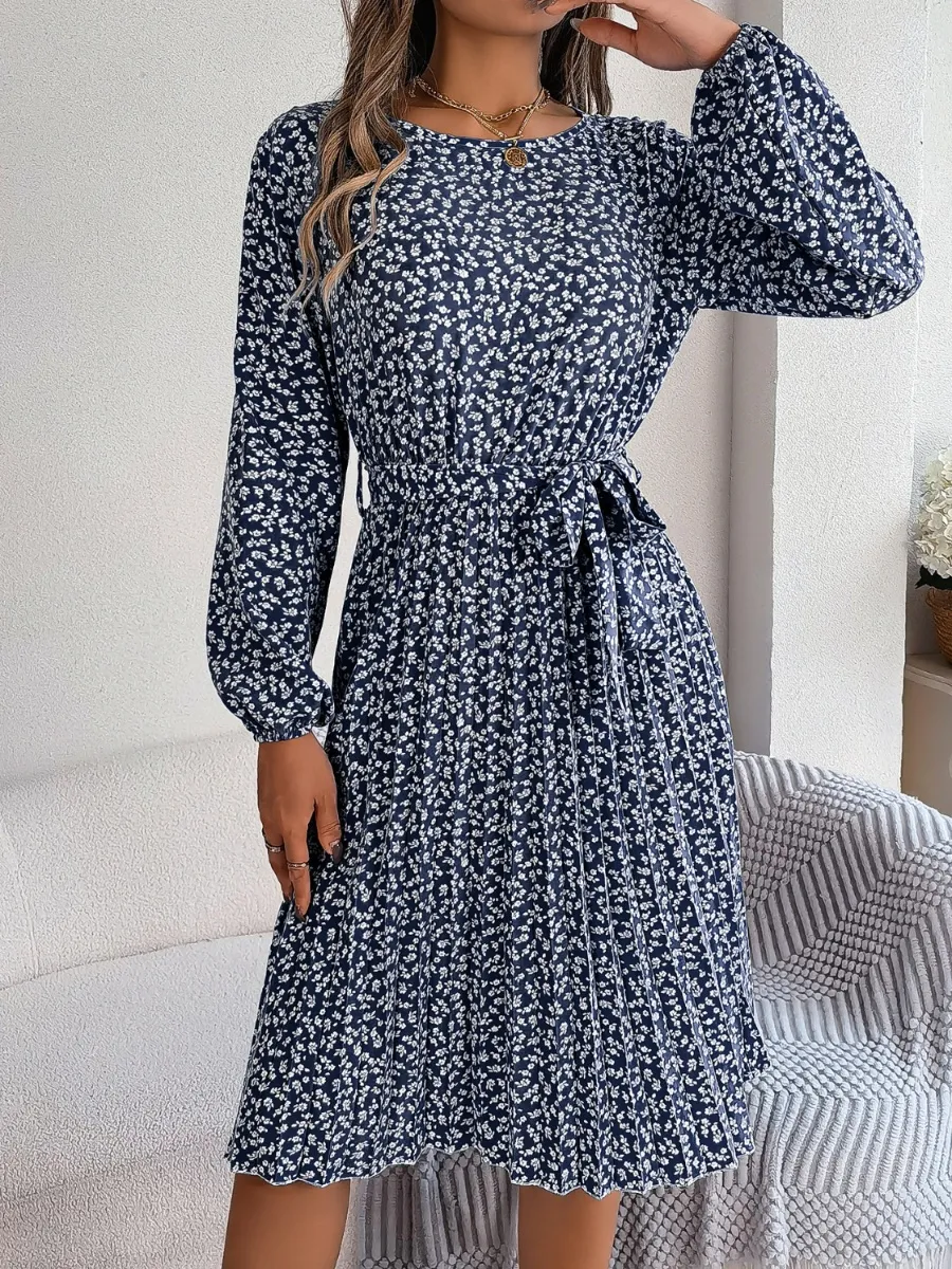 Ditsy Floral Tie Waist Pleated Dress, image 14