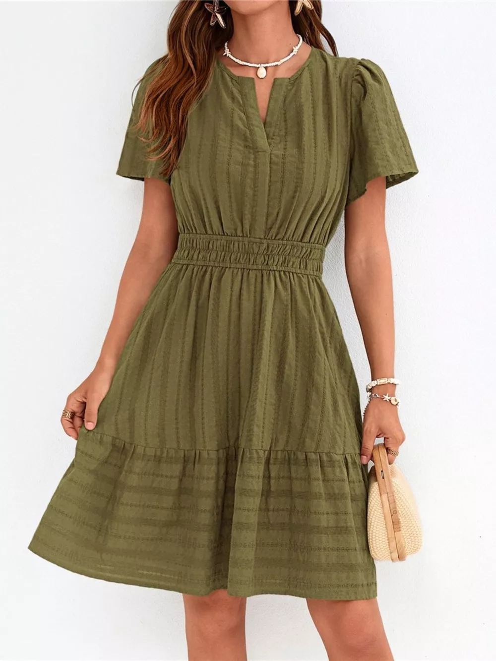 Short Sleeve Smocked Waist Tiered Dress, image 13