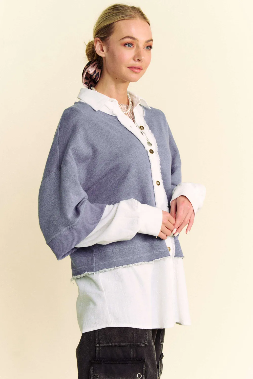 Faux Layered French Terry Contrast Top, image 4