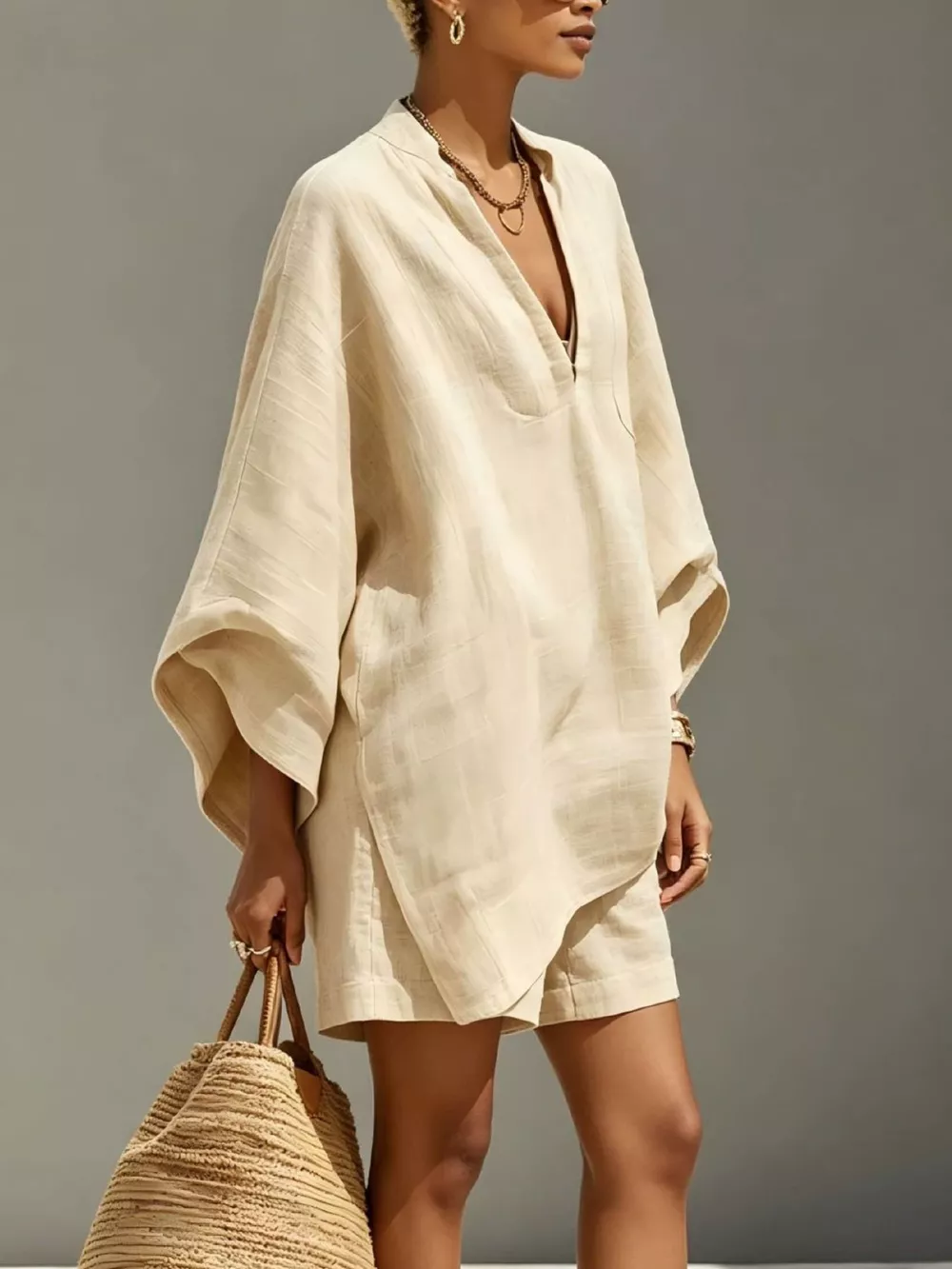 Full Size Solid Color Loose Fit Top and Shorts Set Plus Size, image 5