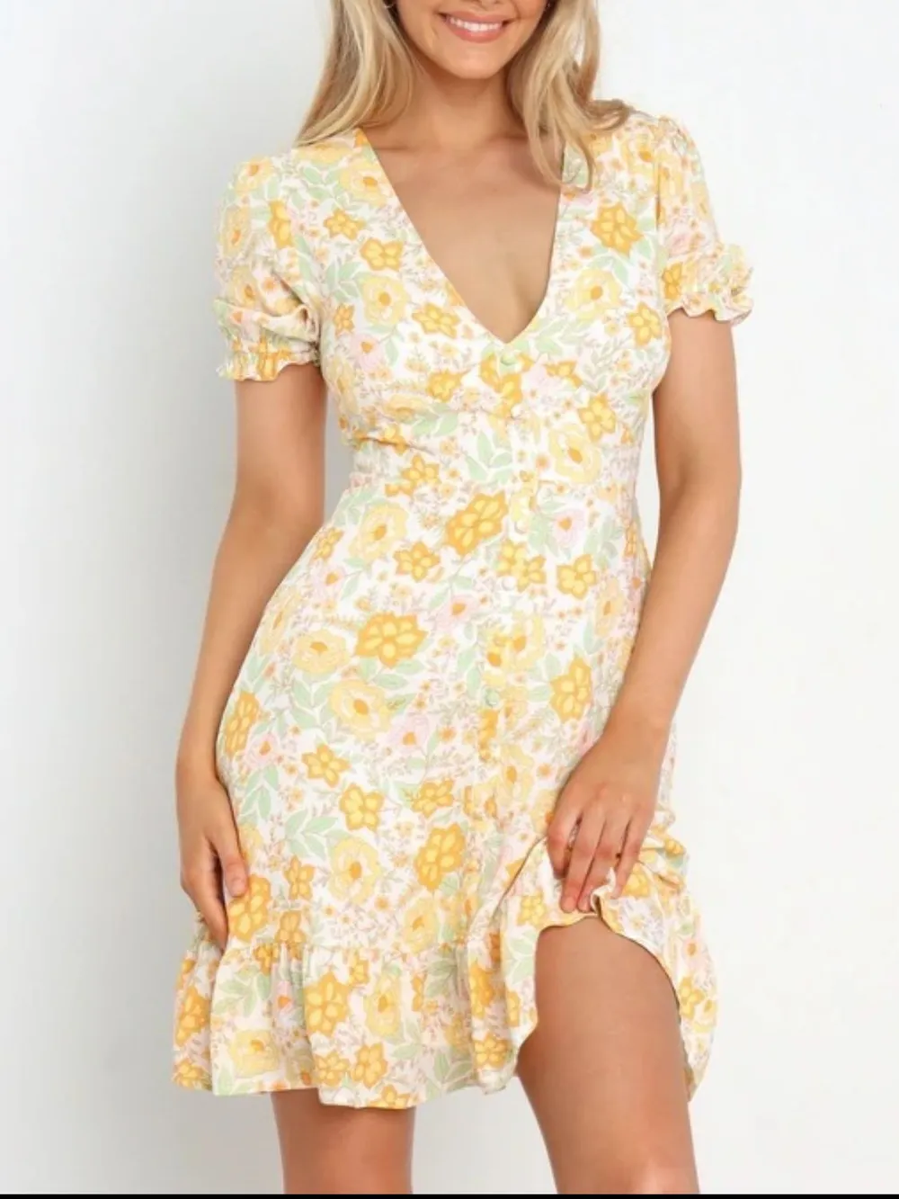 Ruffled Hem Printed Short Sleeve Mini Dress
