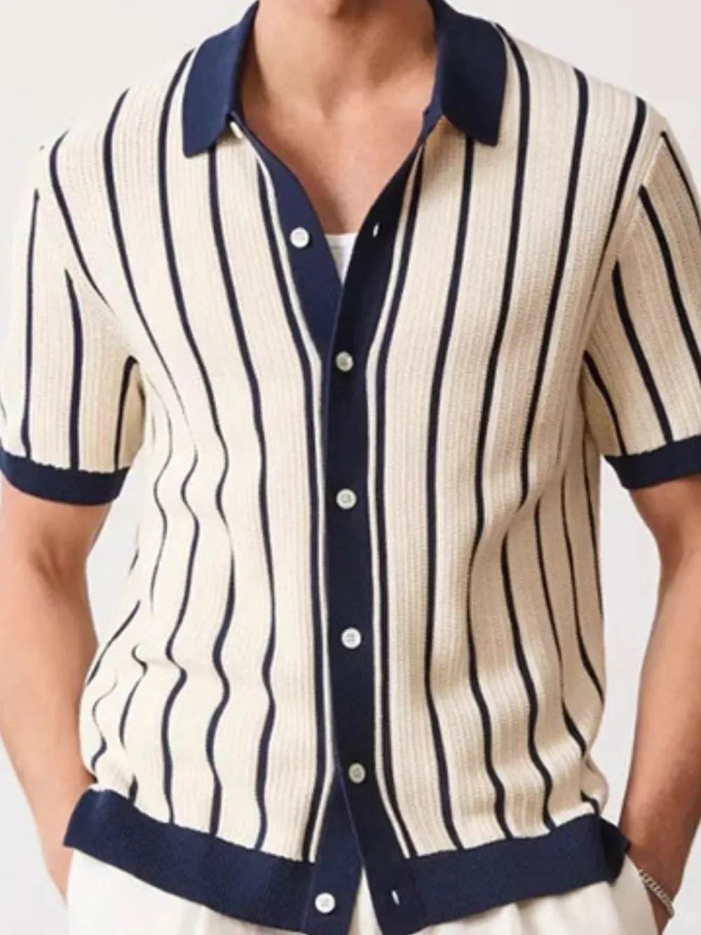 Men's Plus Size Striped Button Down Short Sleeve Shirt, image 3