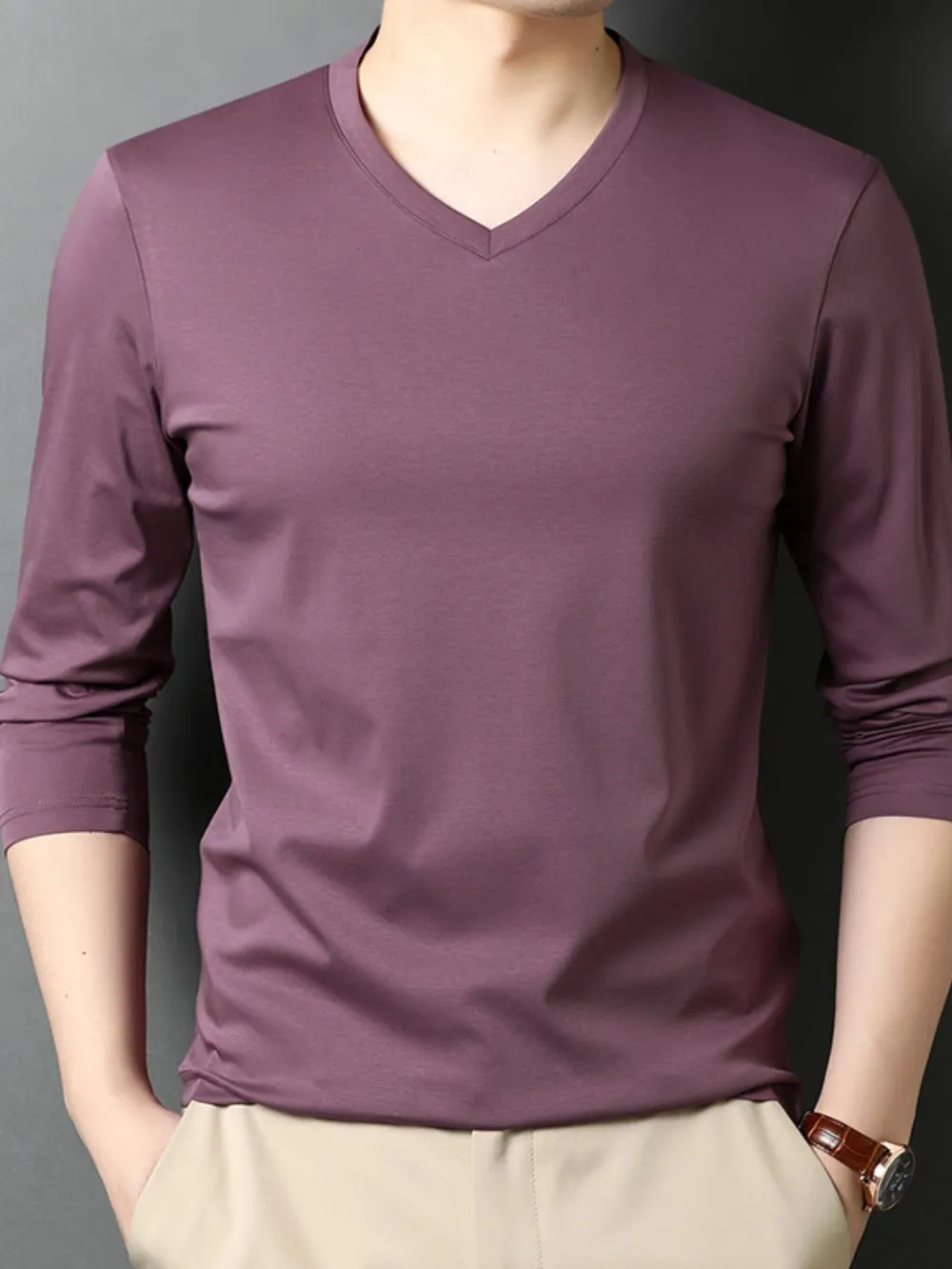 Men's V-Neck Long Sleeve T-Shirt, image 8