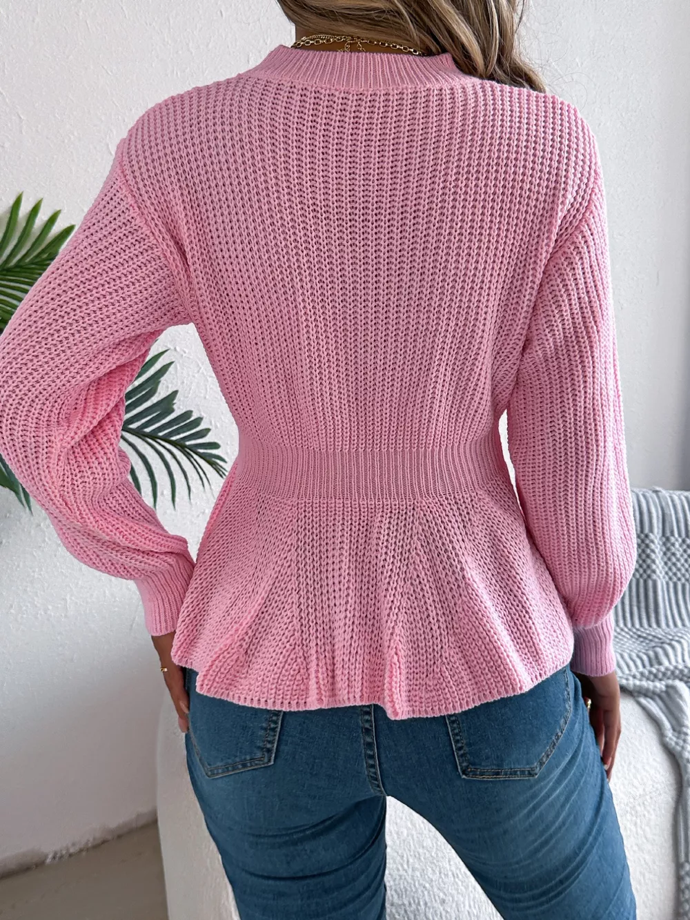 Cable Knit Round Neck Peplum Sweater, image 11