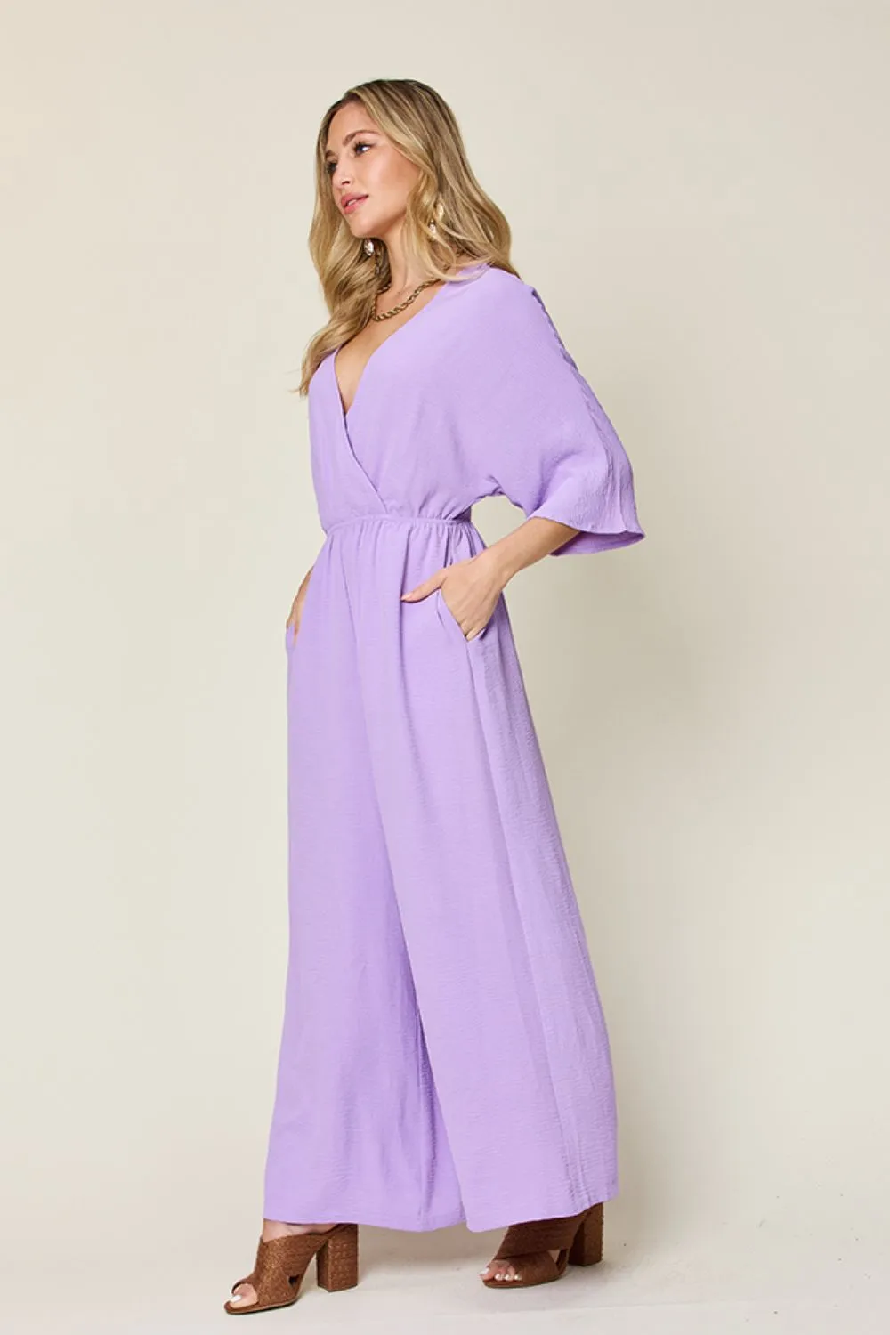 Full Size Surplice Wide Leg Jumpsuit with Pockets, image 24