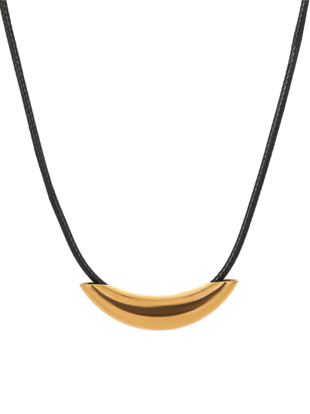 Stainless Steel Curved Bar Necklace with Leather Rope, image 3