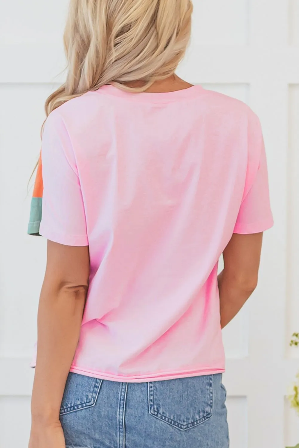 Color Block Round Neck Short Sleeve T Shirt, image 6