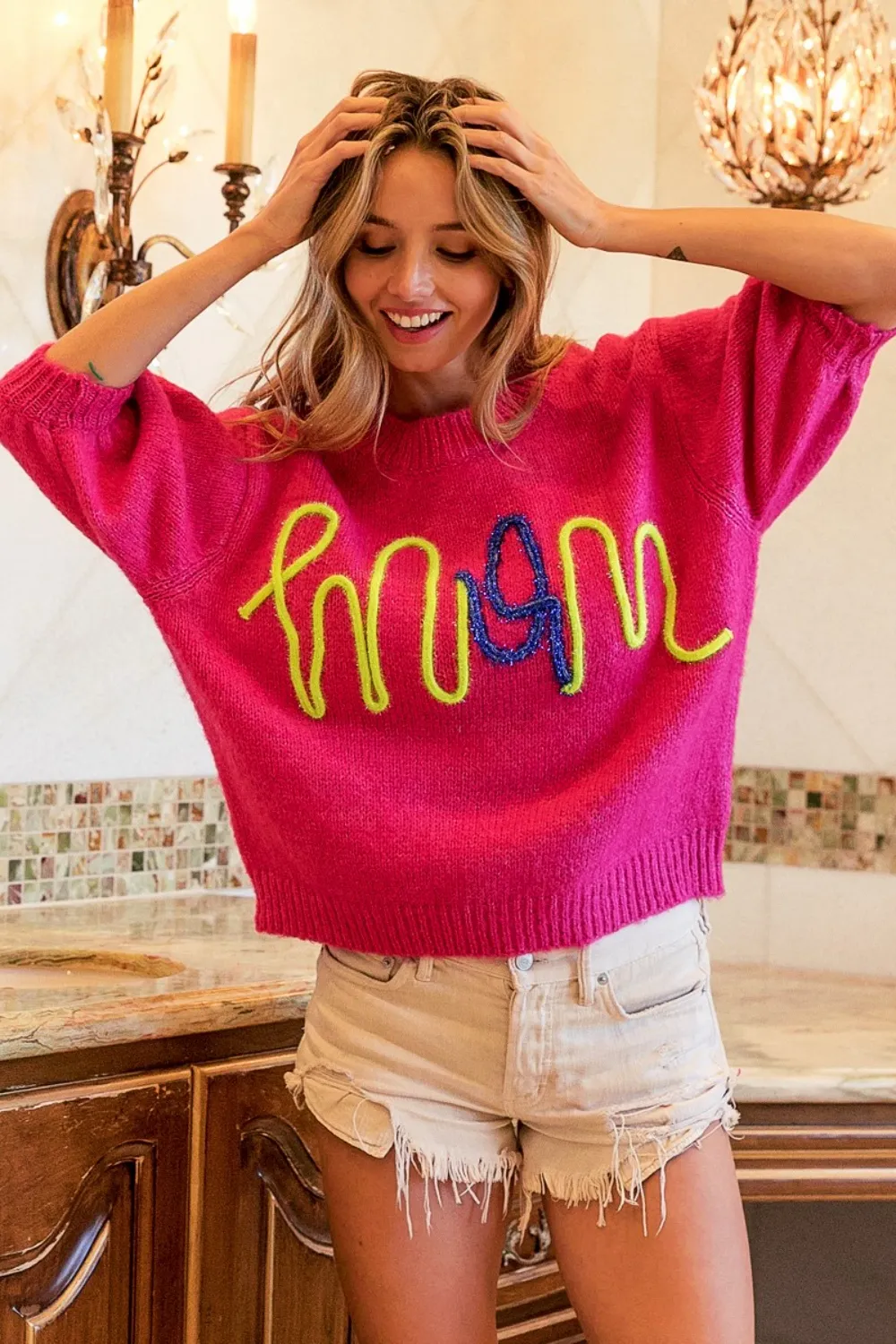 MOM Contrast Round Neck Sweater, image 4