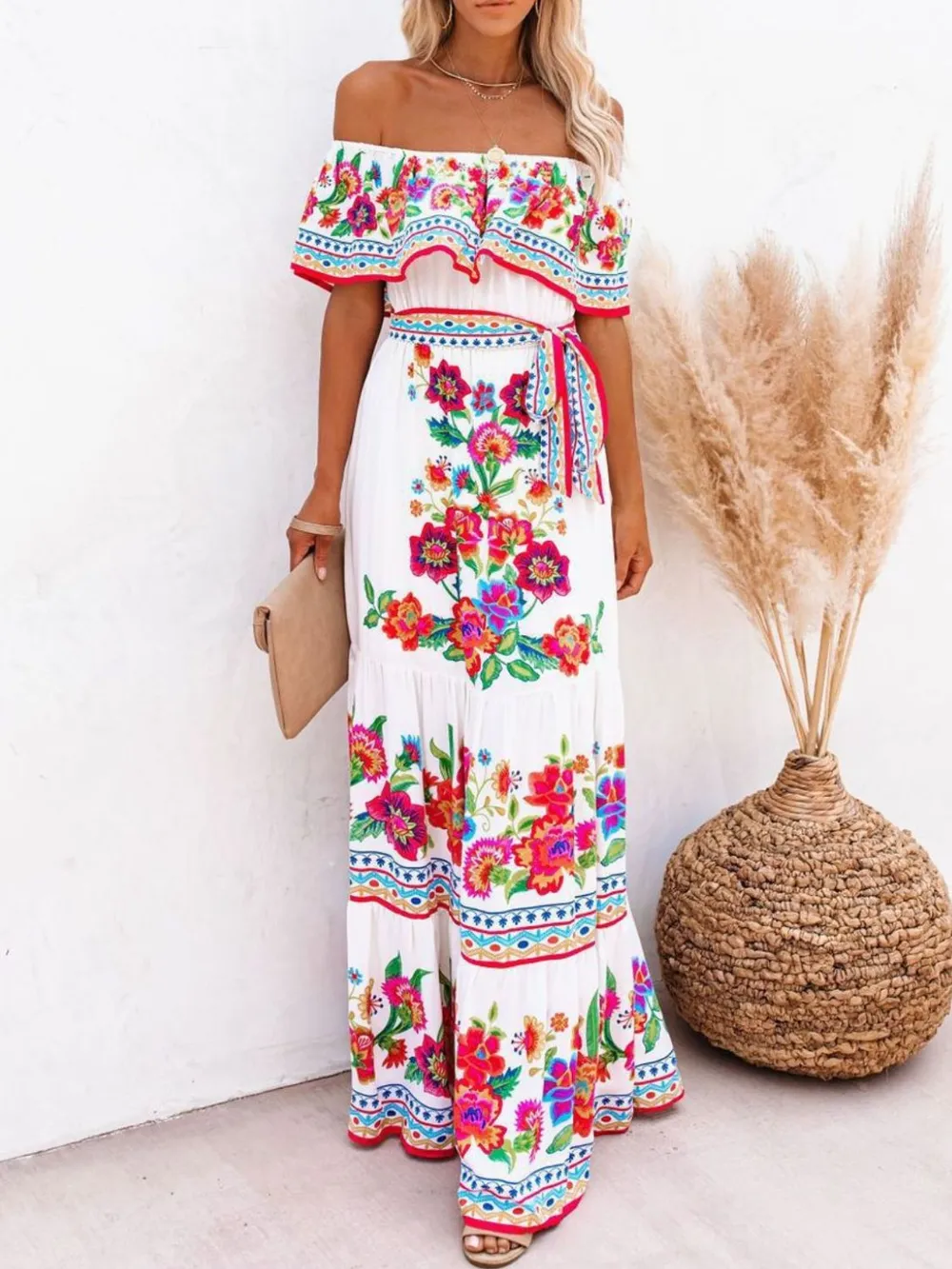 Floral Off Shoulder Ruffle Maxi Dress, image 21