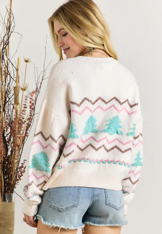 Christmas Tree Ribbed Hem Dropped Shoulder Sweater, image 10