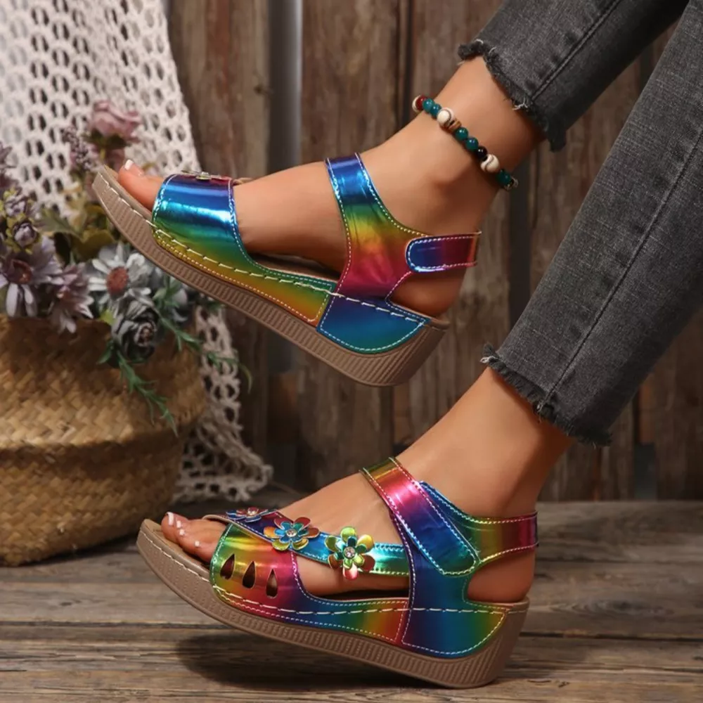 Floral Embellished Wedge Sandals, image 12