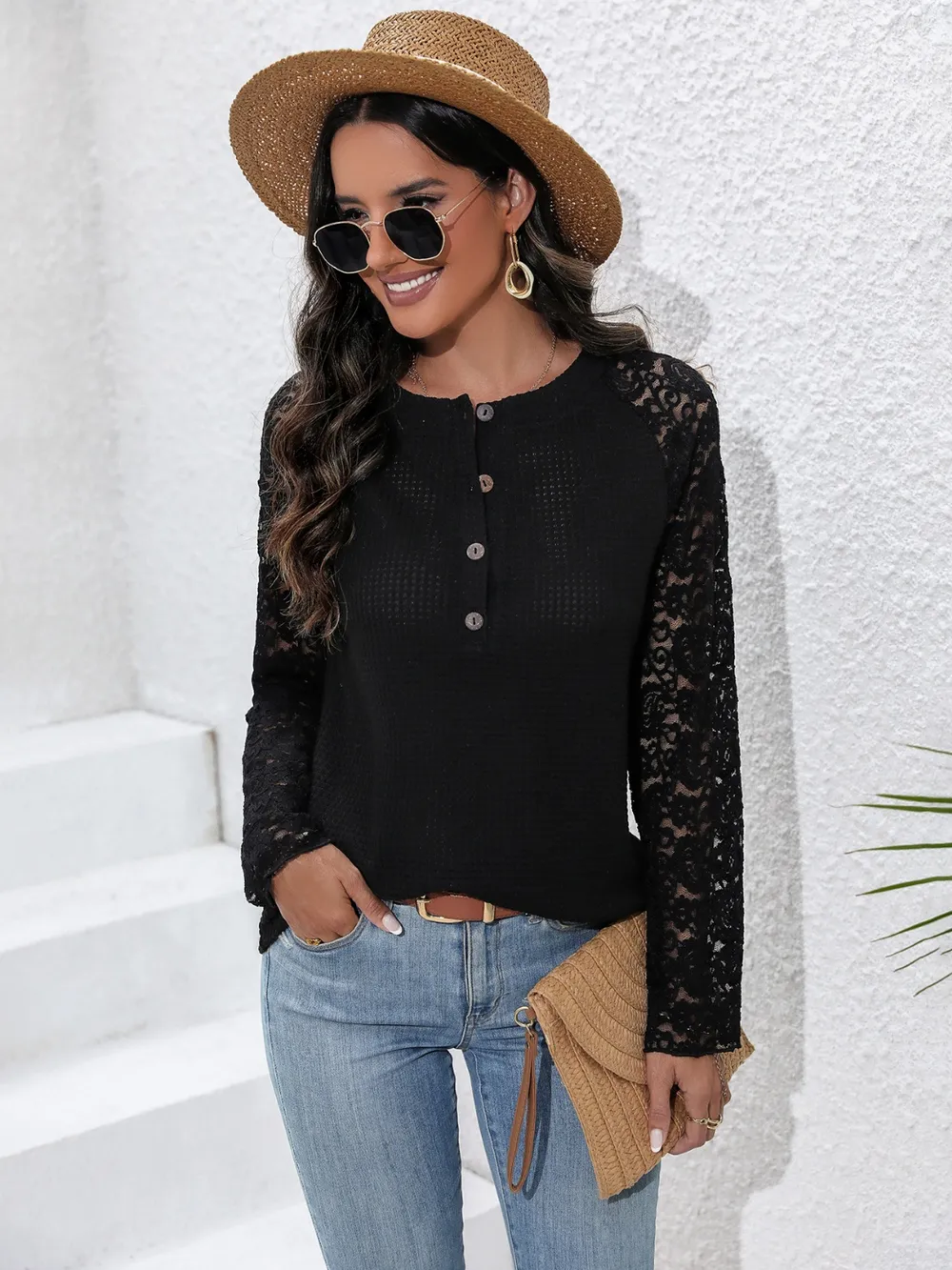 Half Button Raglan Sleeve Blouse, image 6