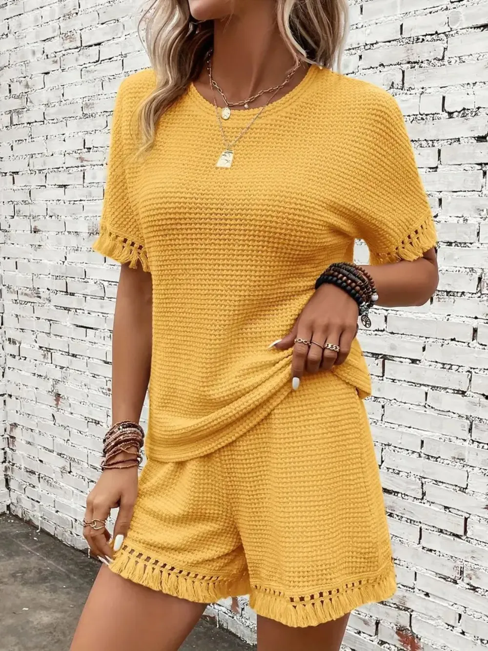 Tassel Round Neck Top and Shorts Set, image 32