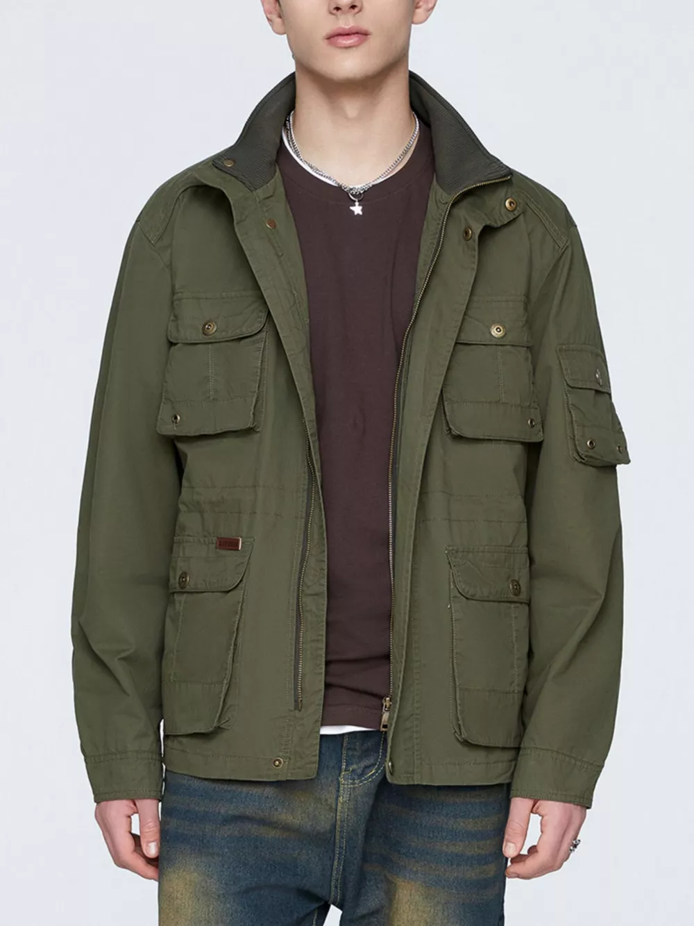 Men's Plus Size Multi-Pocket Zip Up Jacket