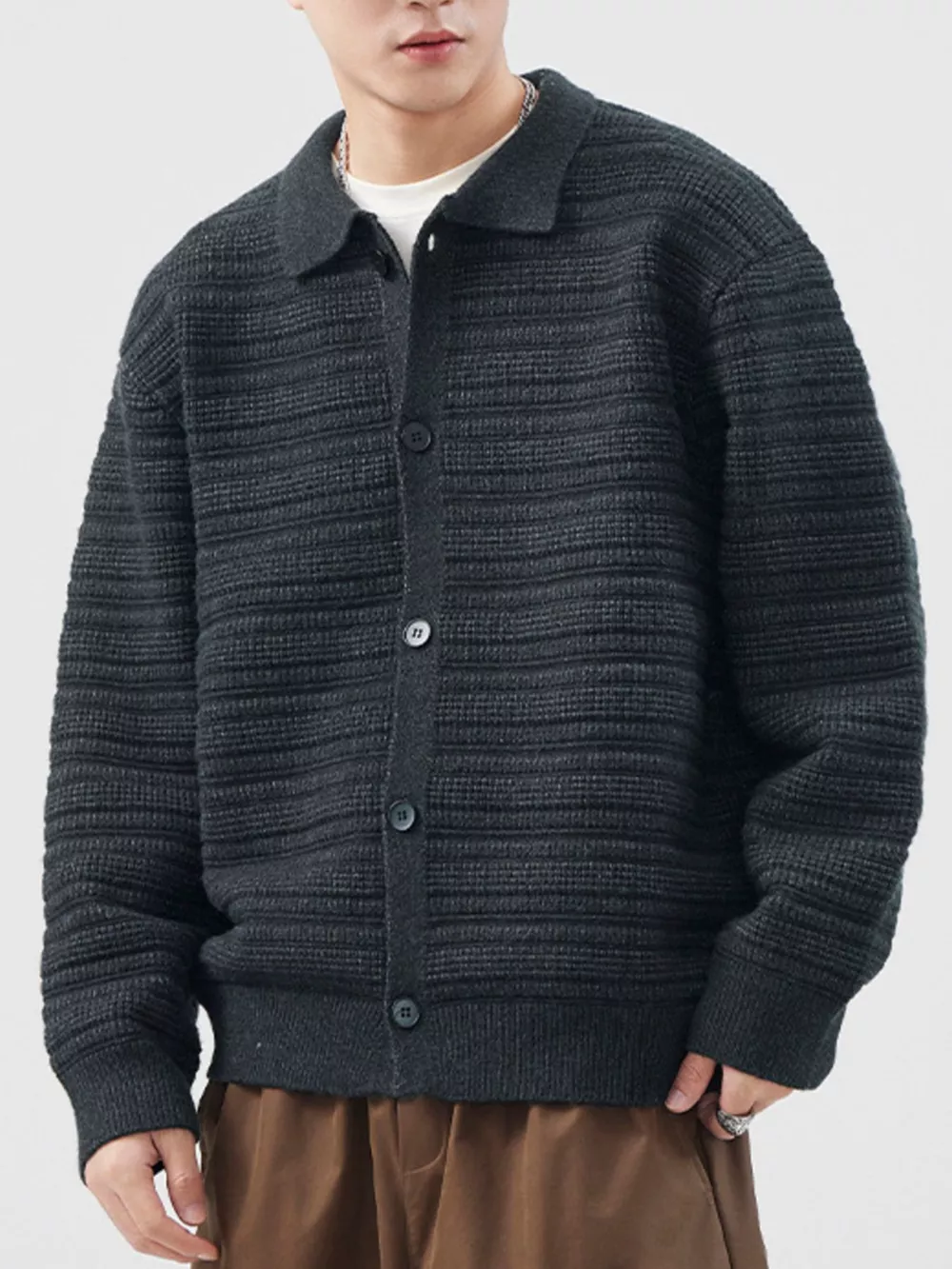 Men's Plus Size Button Up Long Sleeve Cardigan, image 6