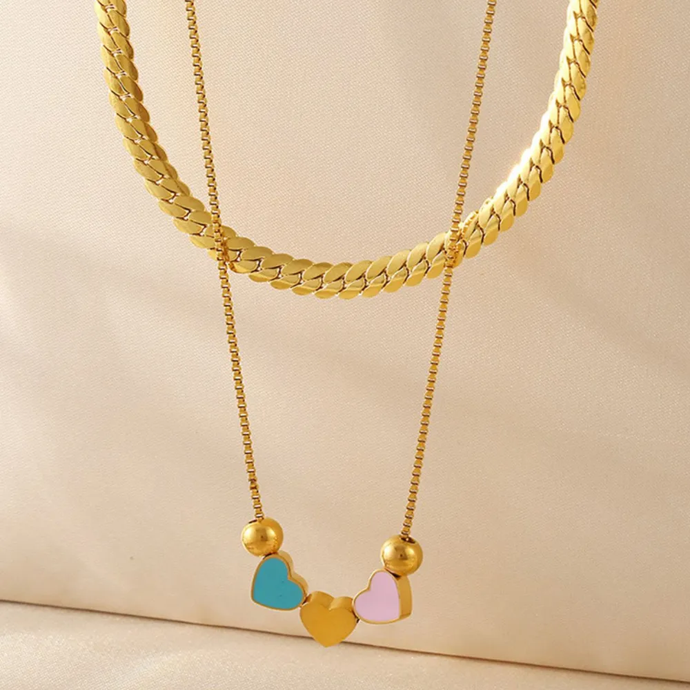 18K Gold-Plated Double Layered Heart Necklace, image 2