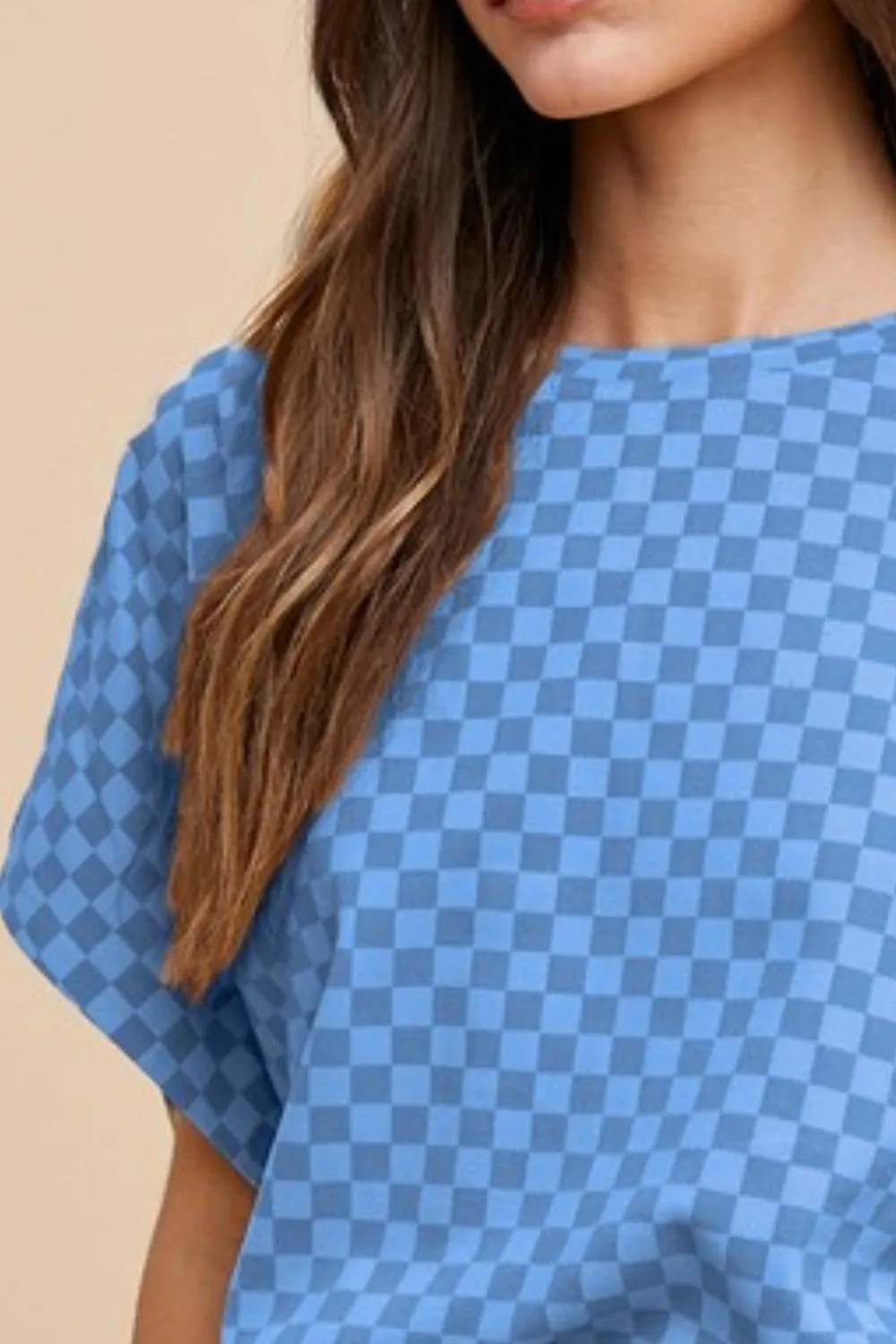 Checkered Round Neck Short Sleeve T-Shirt, image 2