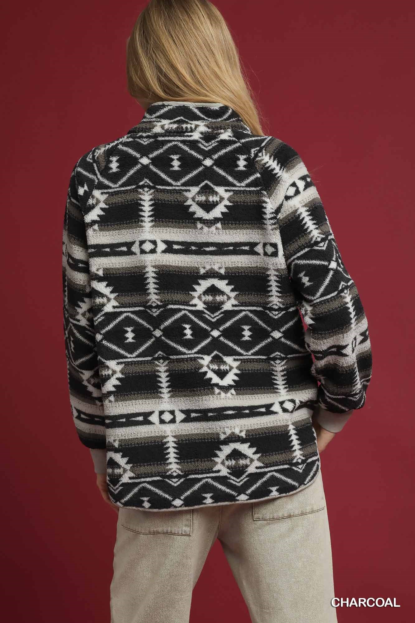Aztec Print Sherpa Pullover, image 3