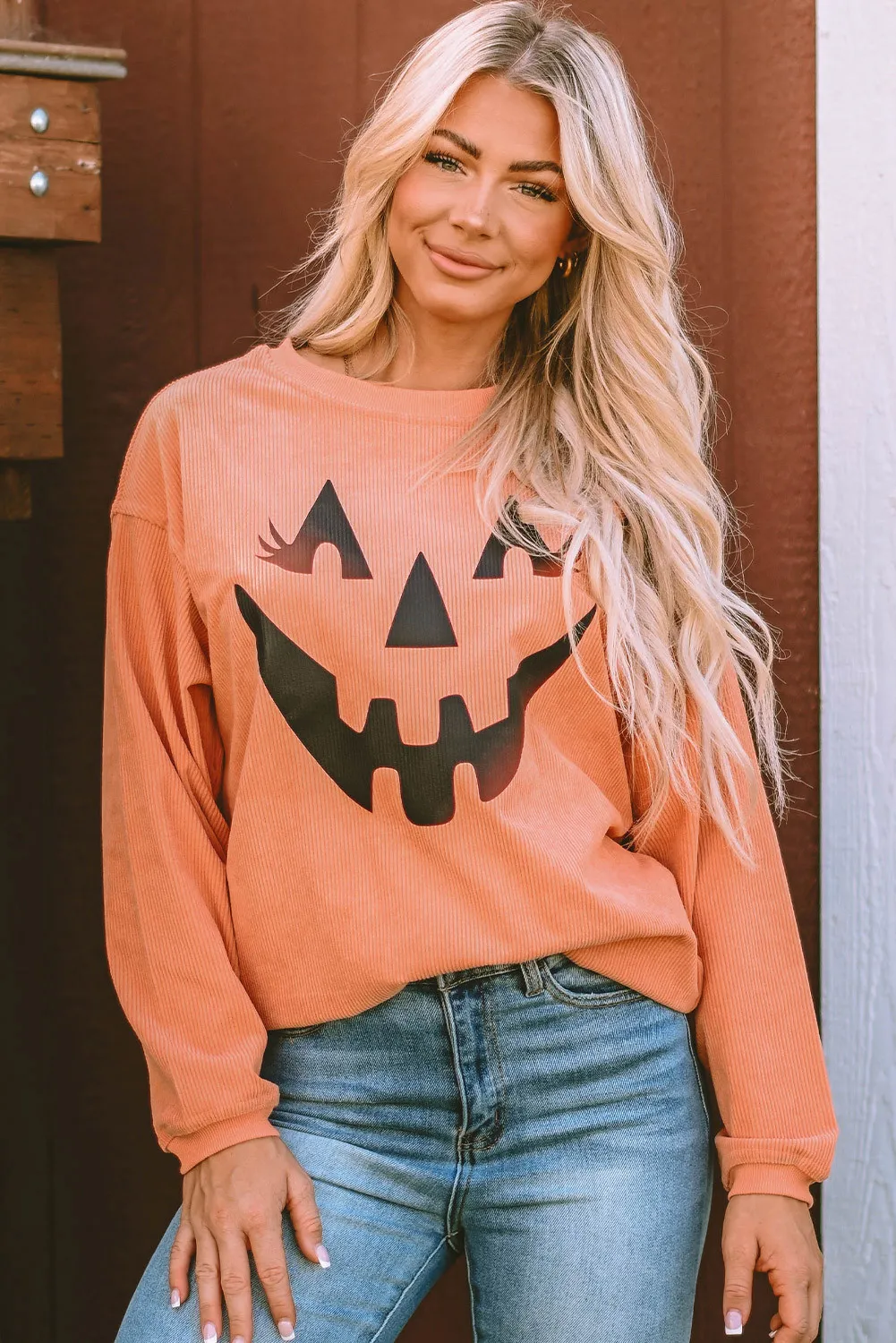 Round Neck Dropped Shoulder Jack-O'-Lantern Graphic Sweatshirt, image 7