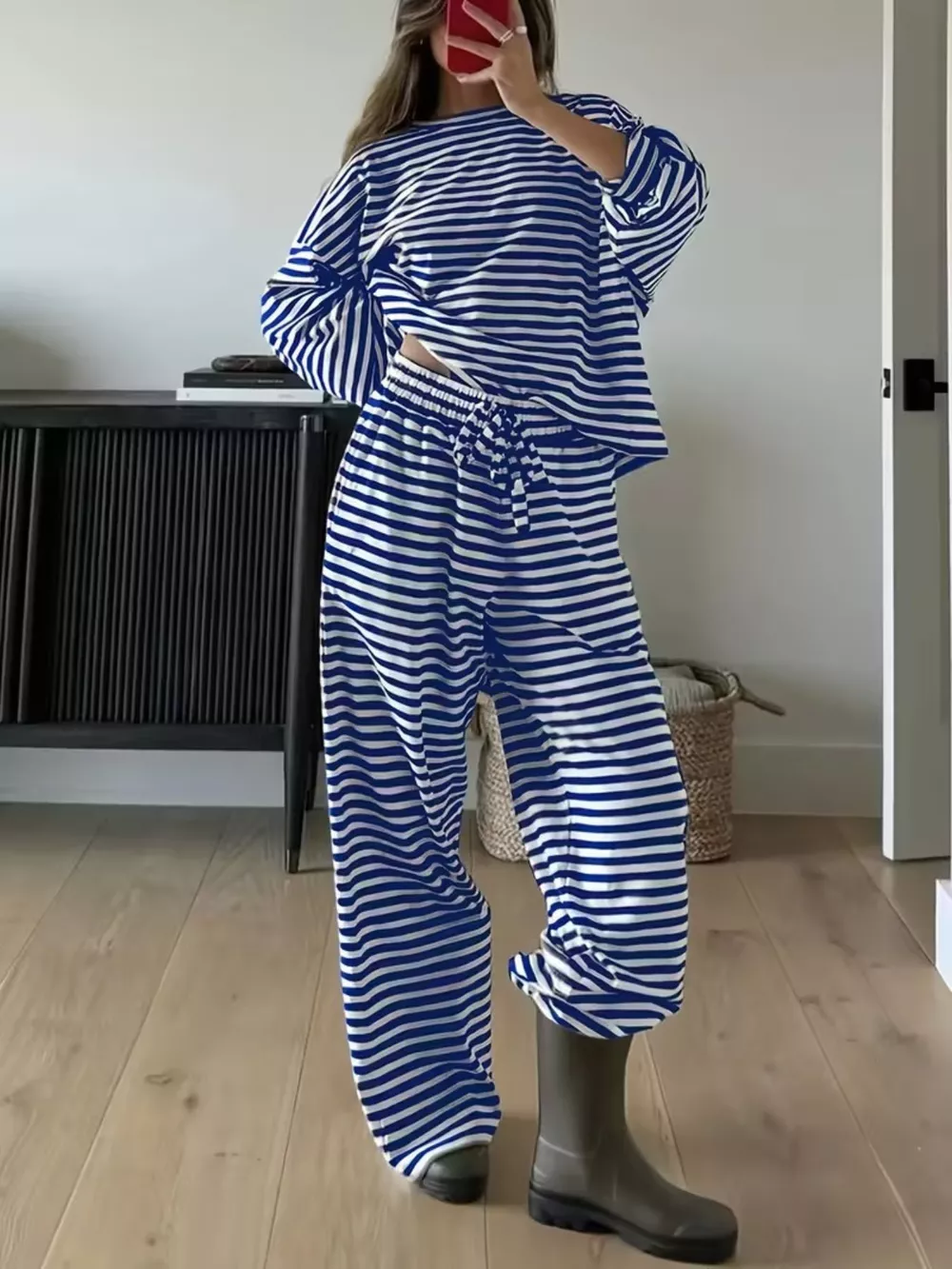 Striped Round Neck Top and Pants Set, image 7