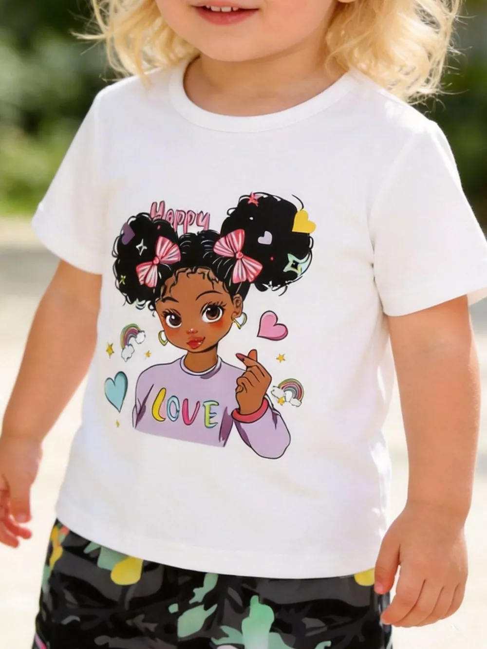 Children's Cartoon Girl T-Shirt & Camo Pants Set, image 3